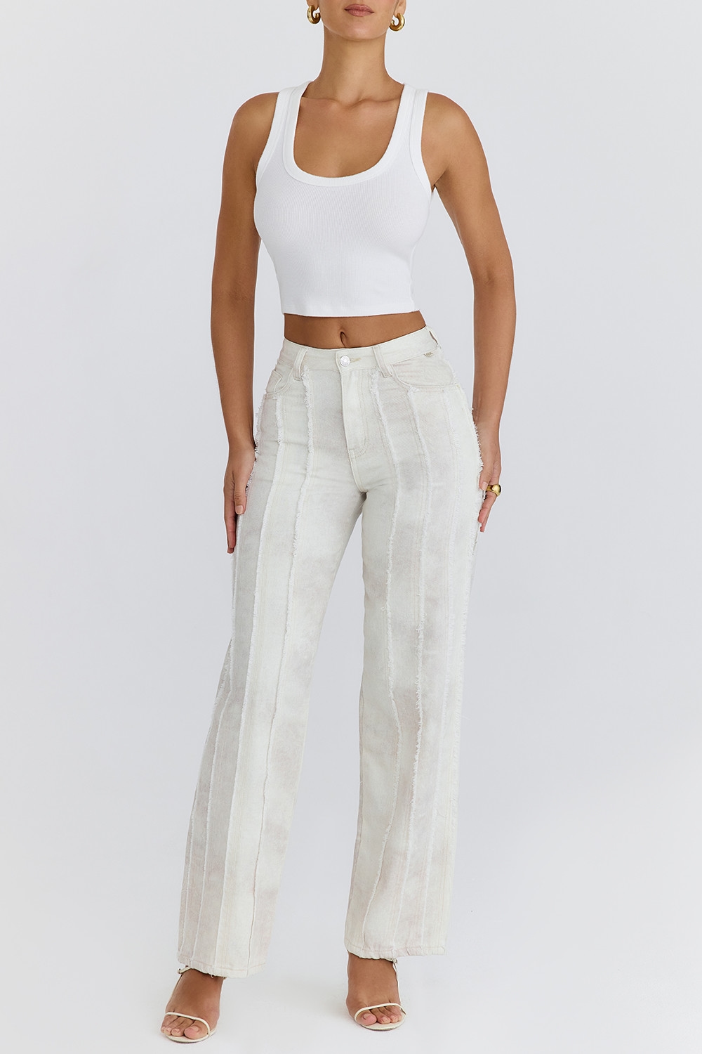 Mistress Rocks Cream Dusty Print Frayed Jeans - SALE — image 3