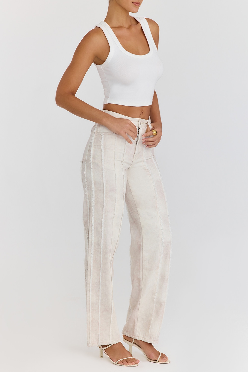 Mistress Rocks Cream Dusty Print Frayed Jeans - SALE — image 5