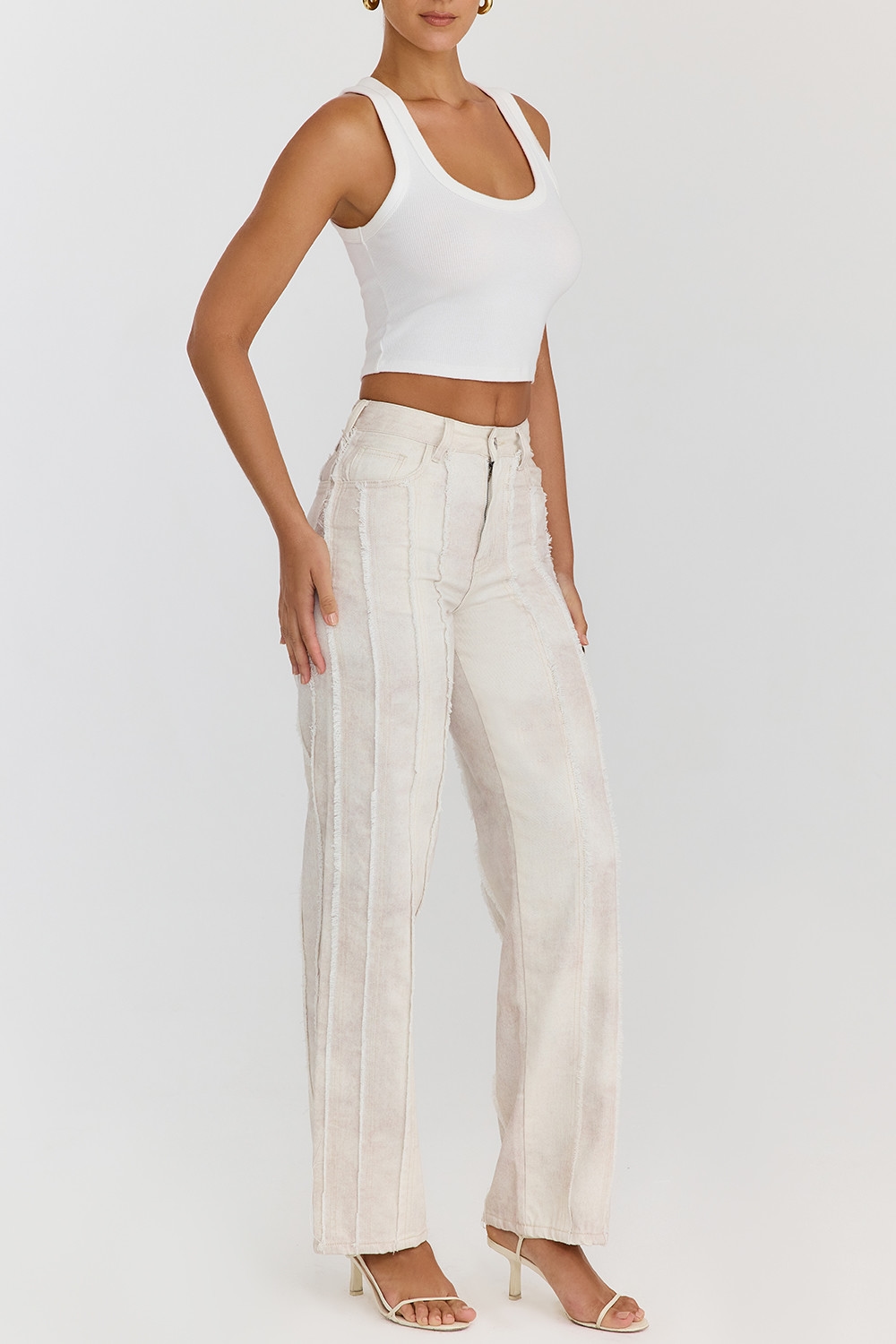 Mistress Rocks Cream Dusty Print Frayed Jeans - SALE — image 6