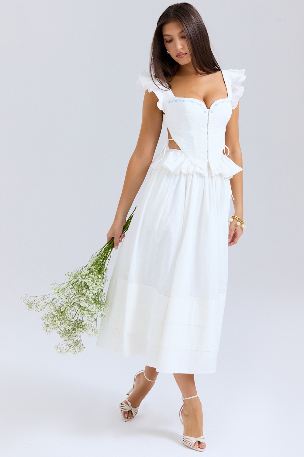 Augustine  White Embroidered Cotton Midi Skirt — image 5