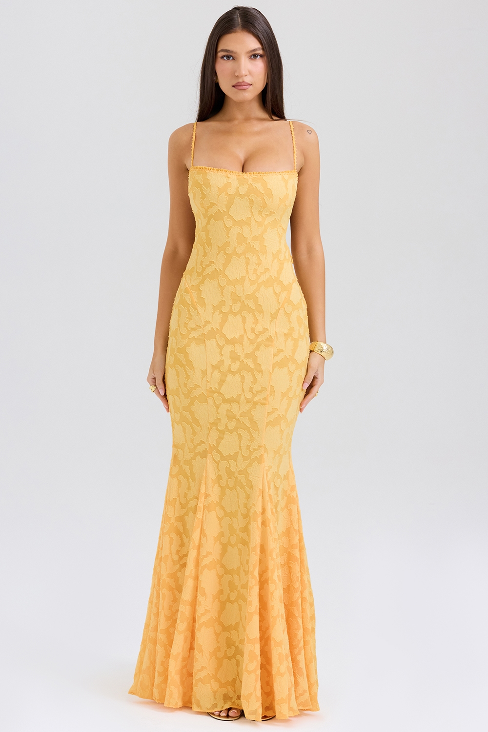 Joan  Apricot Lace Up Back Maxi Dress — image 3
