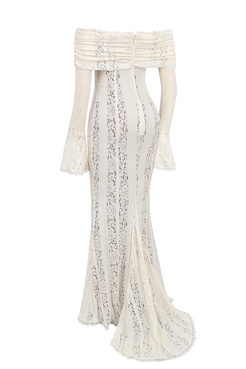 Belle  Vintage Cream Floral Lace Off Shoulder Maxi Dress — image 12