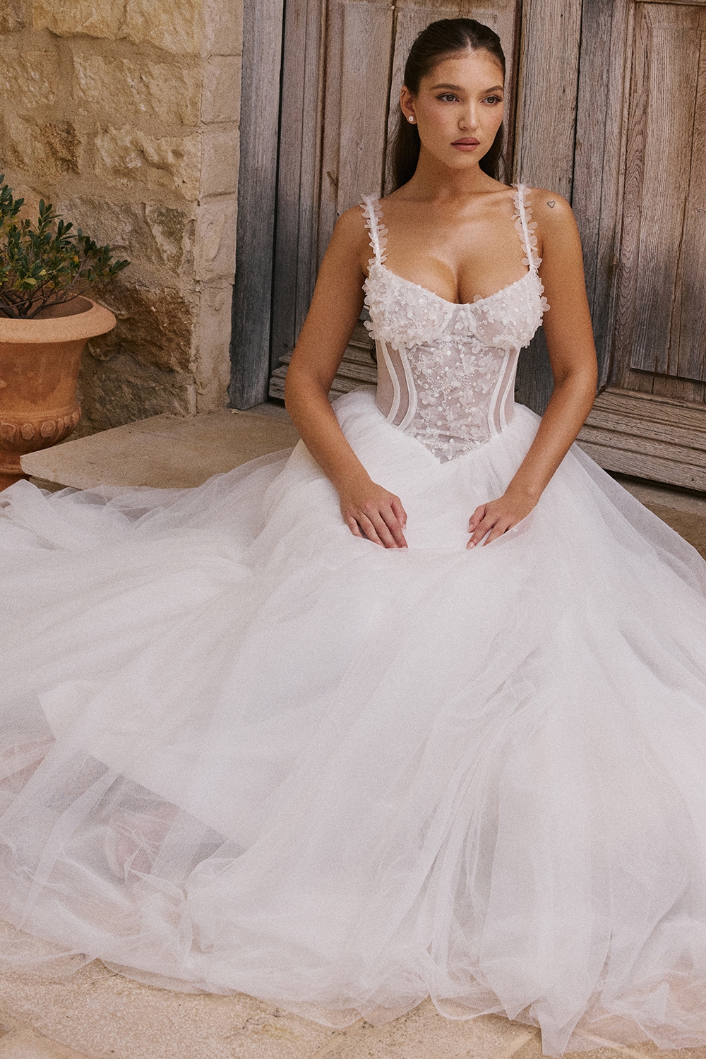 Nathalie  White Floral Lace Tulle Bridal Gown — image 8