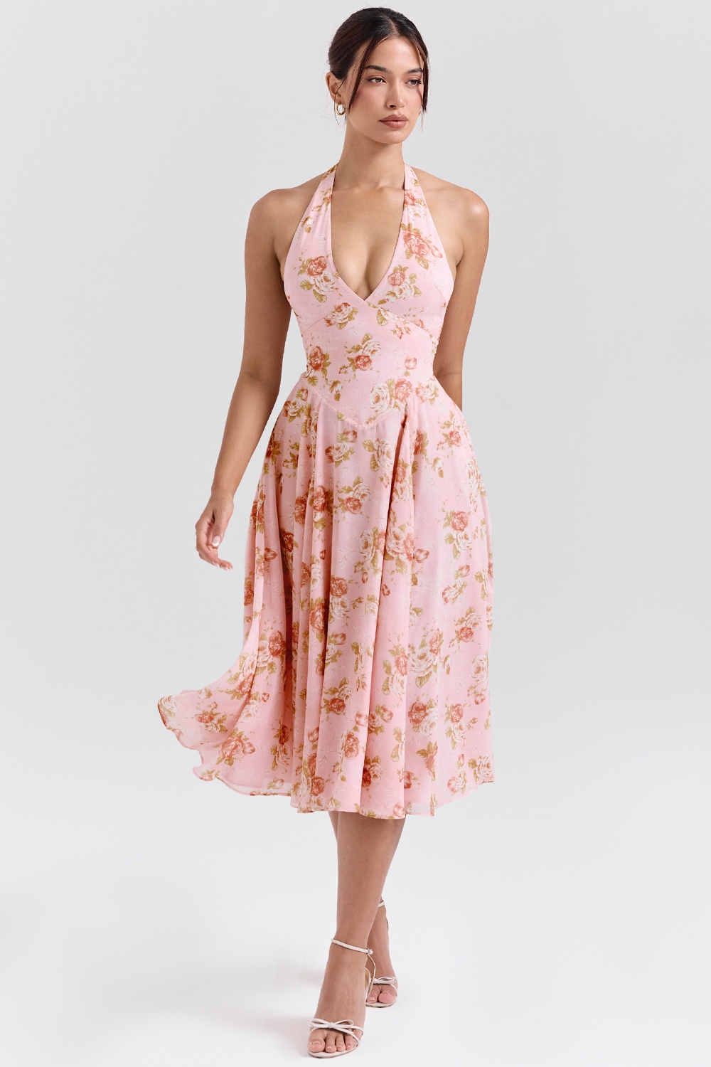 Solada  English Vintage Rose Print Georgette Halter Sundress — image 5