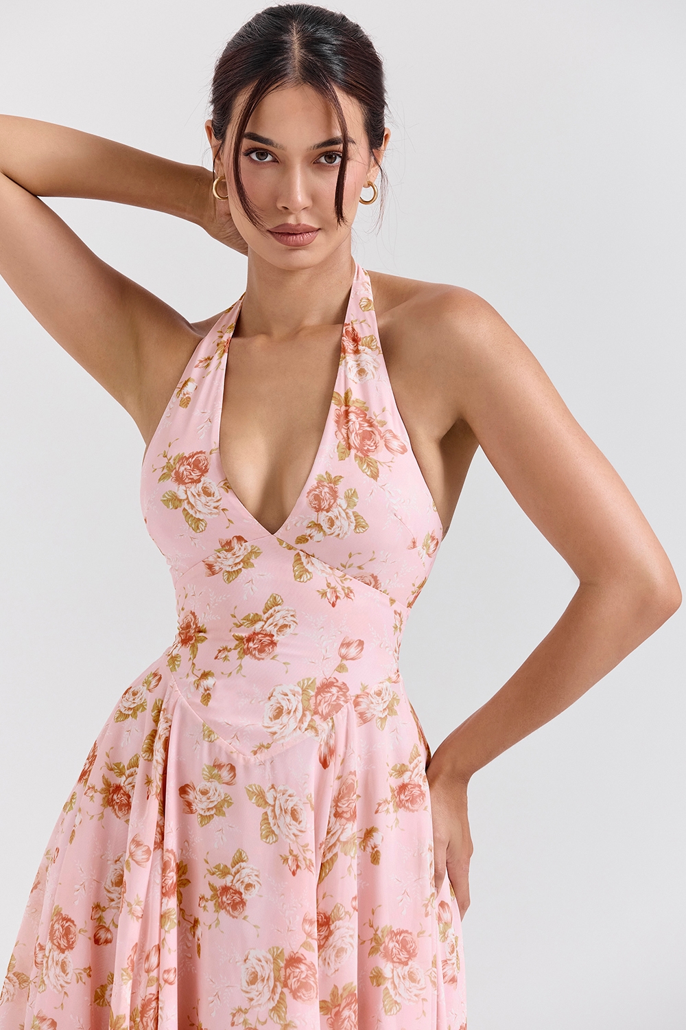 Solada  English Vintage Rose Print Georgette Halter Sundress — image 3