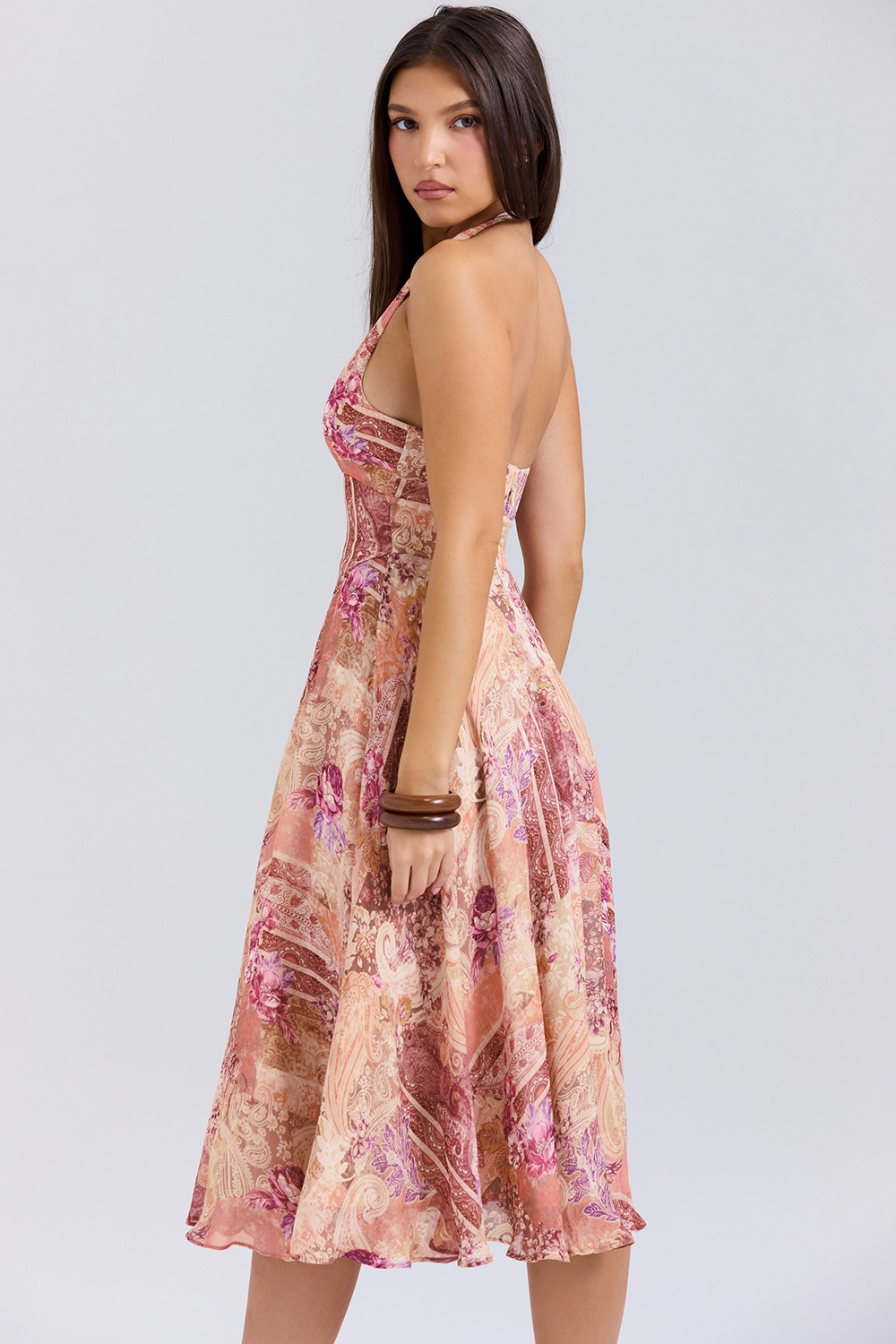 Solada  Paisley Patchwork Print Georgette Halter Sundress — image 8