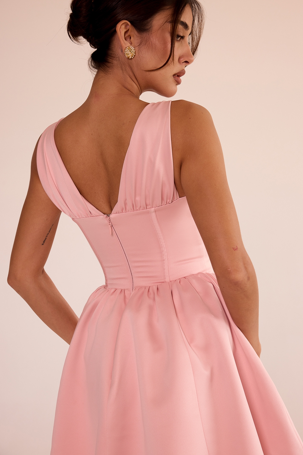 Emmeliette  Powder Pink Satin Mini Dress — image 13