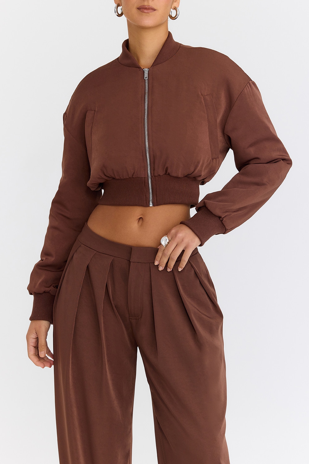 Mistress Rocks Cocoa Cropped Bomber Jacket - SALE — image 4