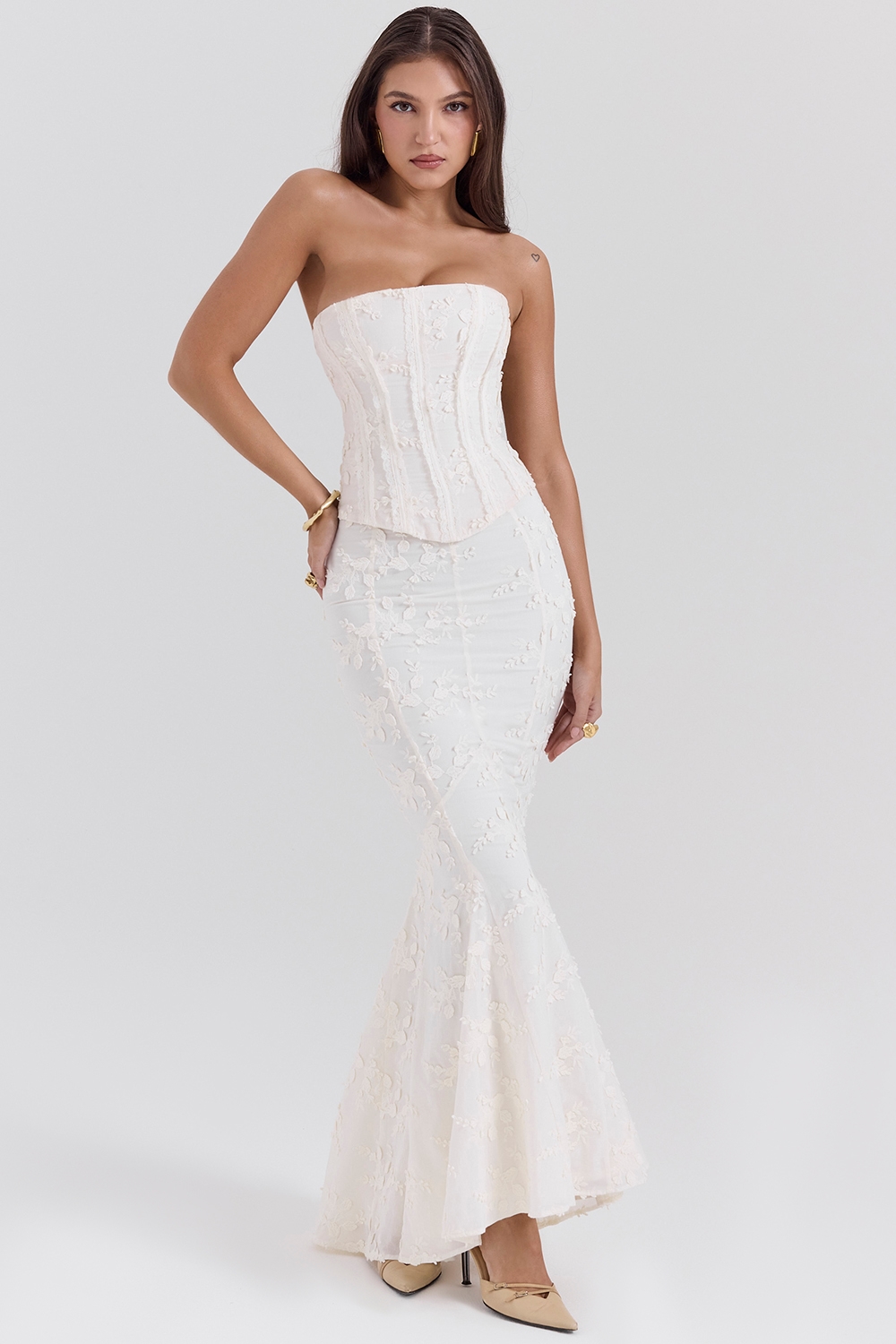 Veronica  Vintage Ivory Embroidered Godet Maxi Skirt — image 2