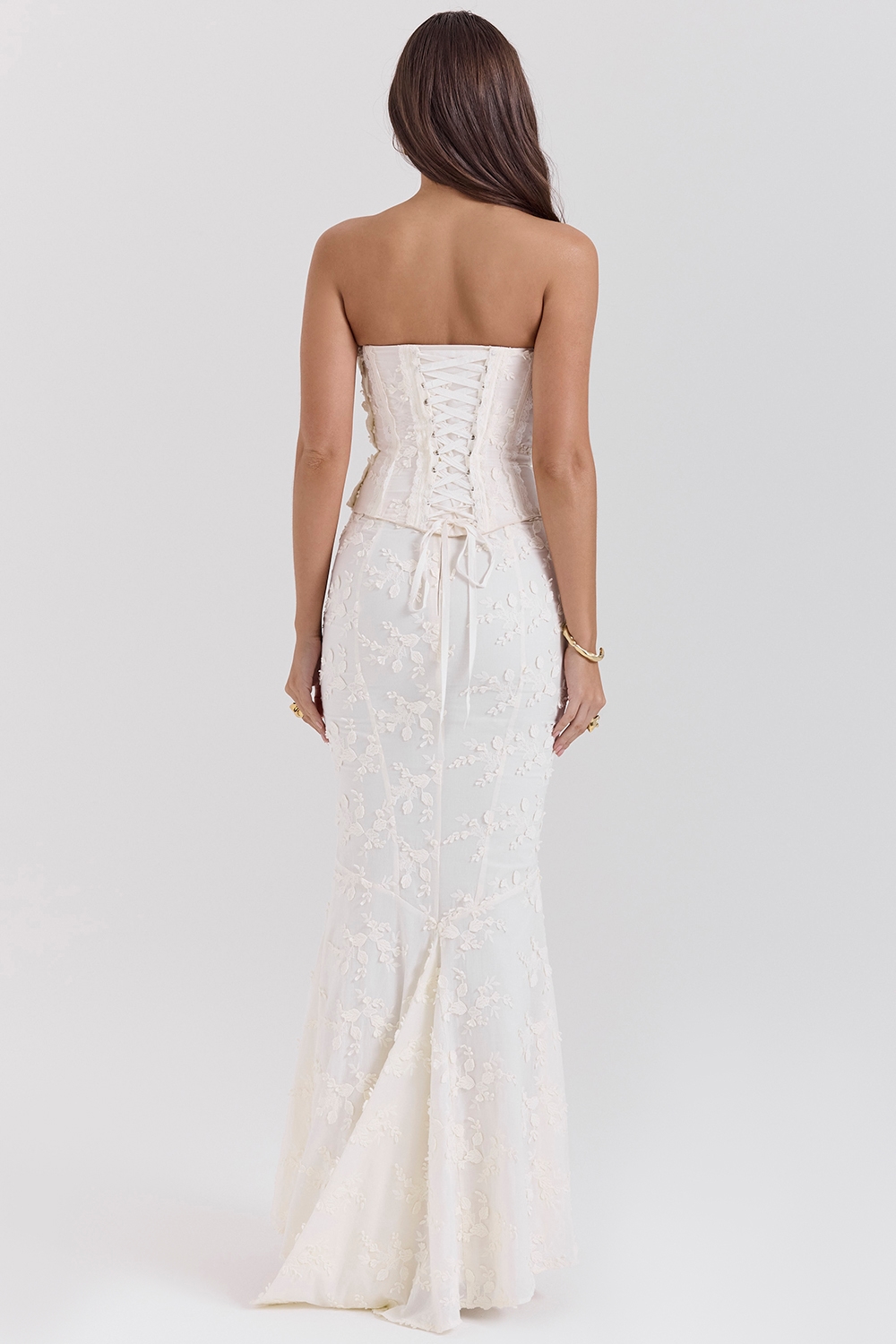 Veronica  Vintage Ivory Embroidered Godet Maxi Skirt — image 5