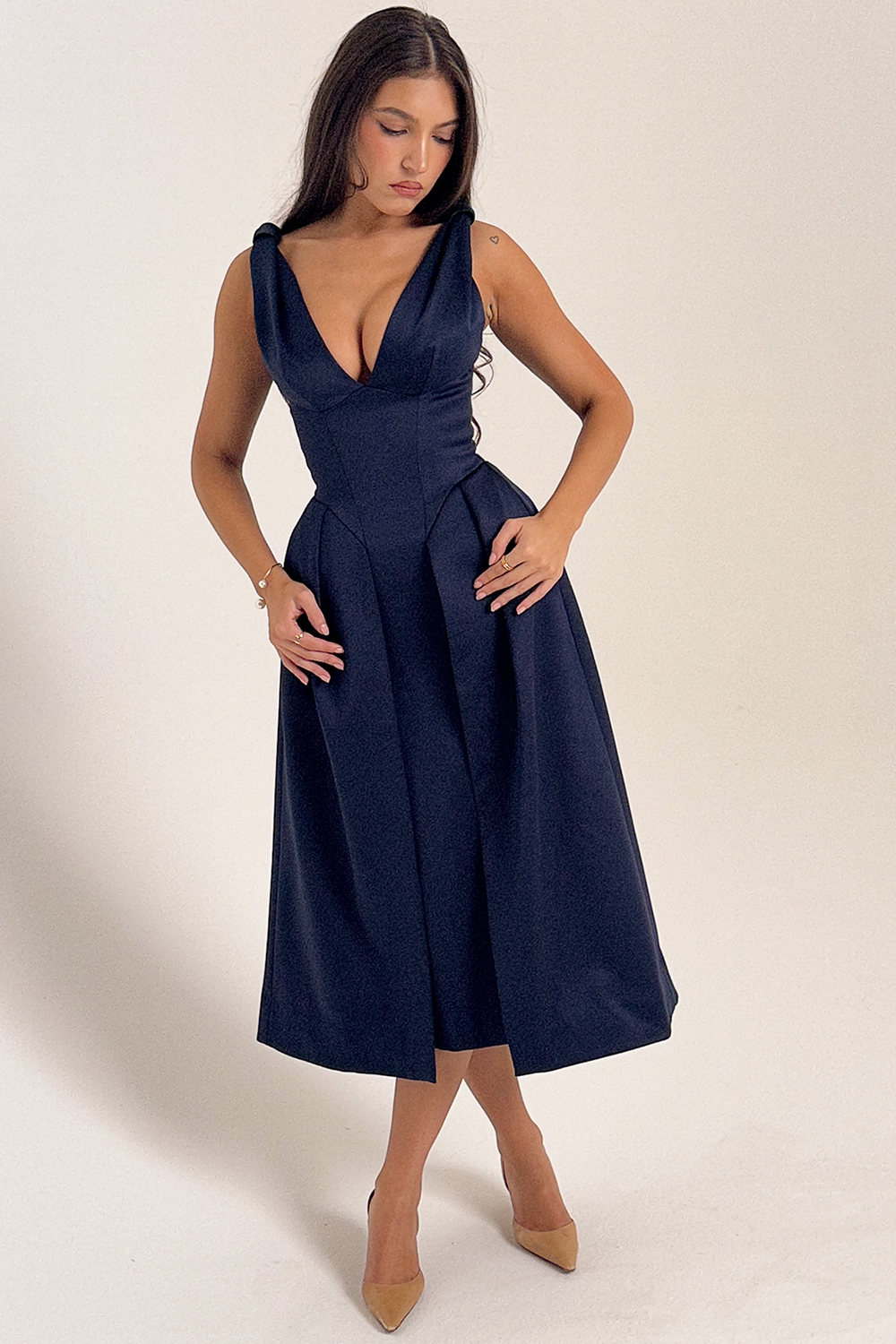 Paloma  Midnight Twist Strap Satin Midi Dress — image 2