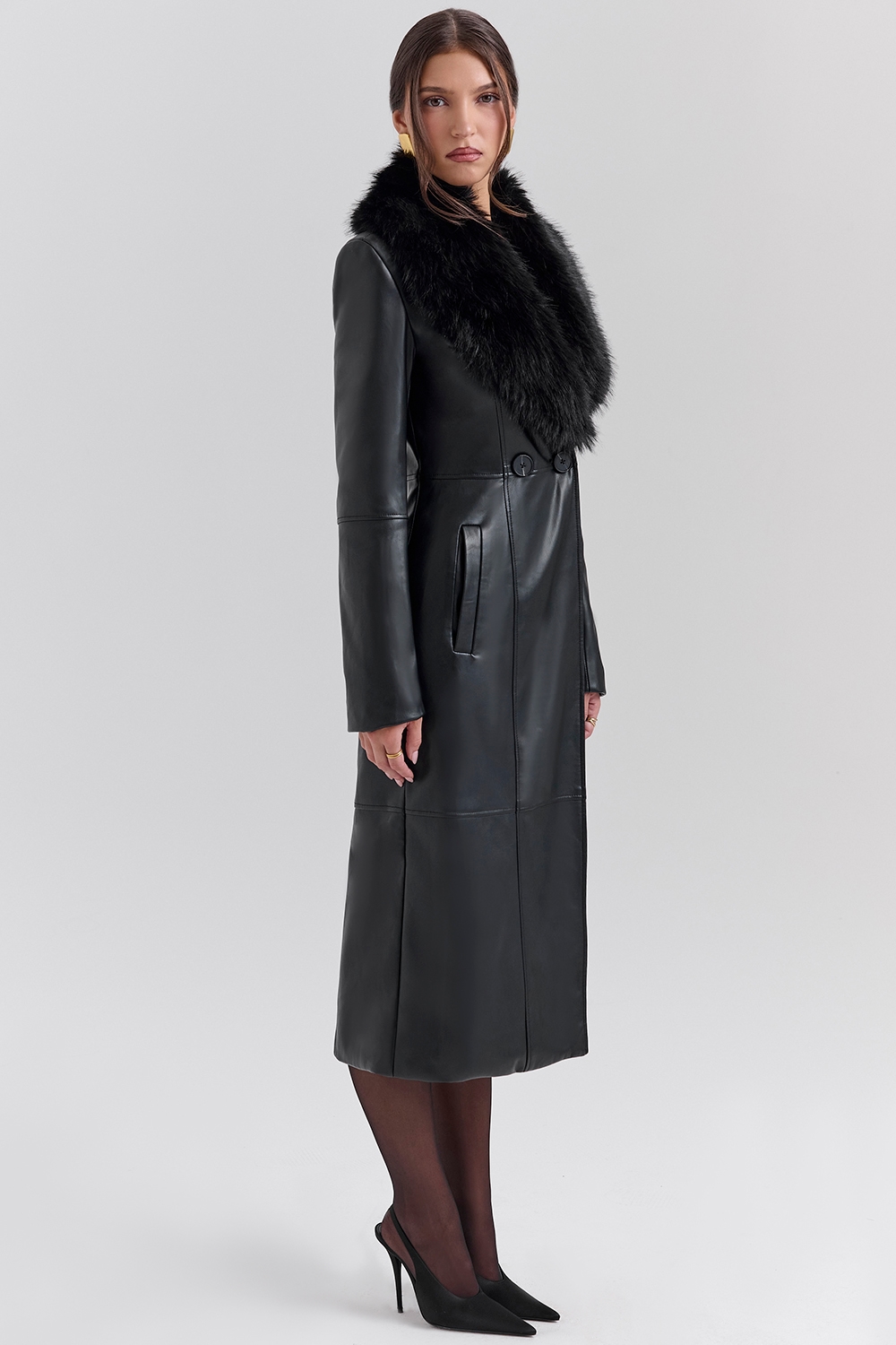 Marcel  Black Faux Fur Trimmed Vegan Leather Coat — image 5