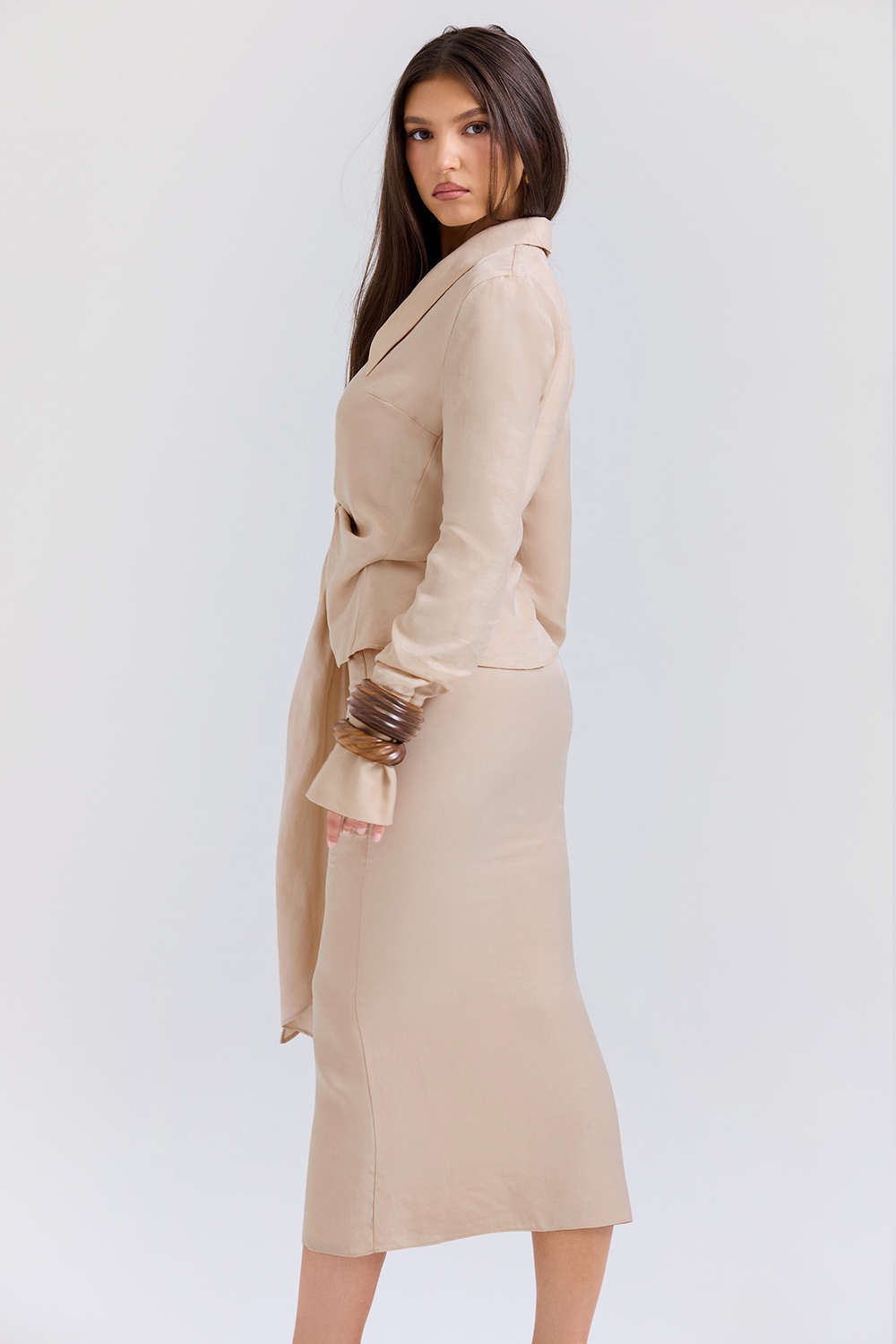 Nevaeh  Almond Plunge Shirt Midi Dress — image 5