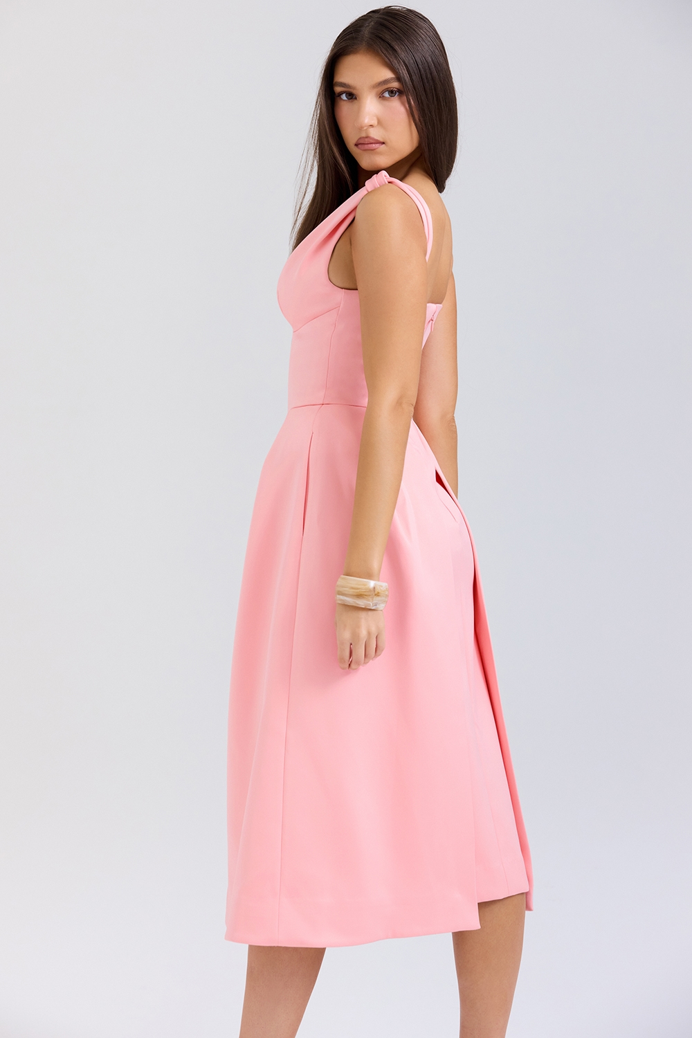 Paloma  Peach Satin Pleated Midi Dress — image 7