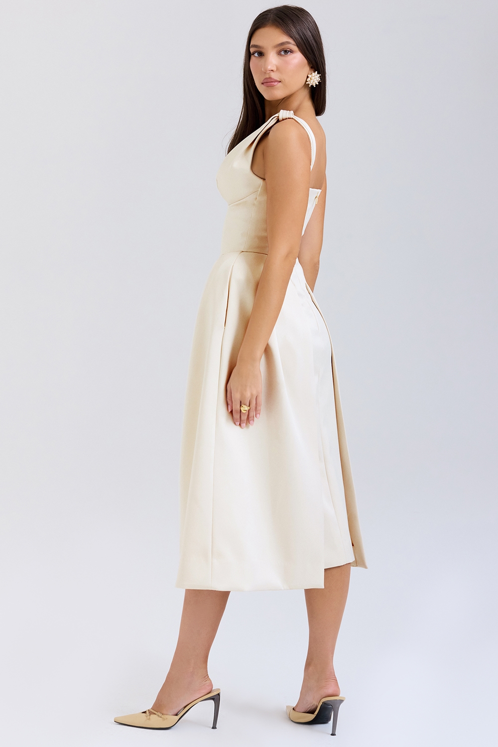 Paloma  Vintage Cream Satin Pleated Midi Dress — image 8