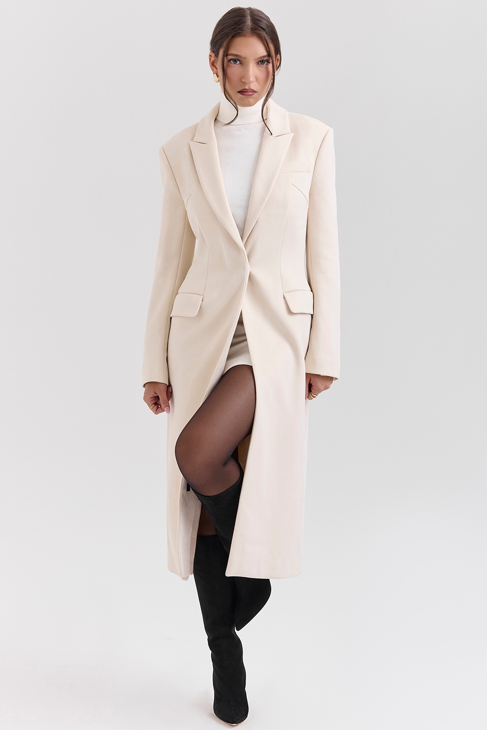 Remi  Ivory Single Breasted Long Coat — image 3