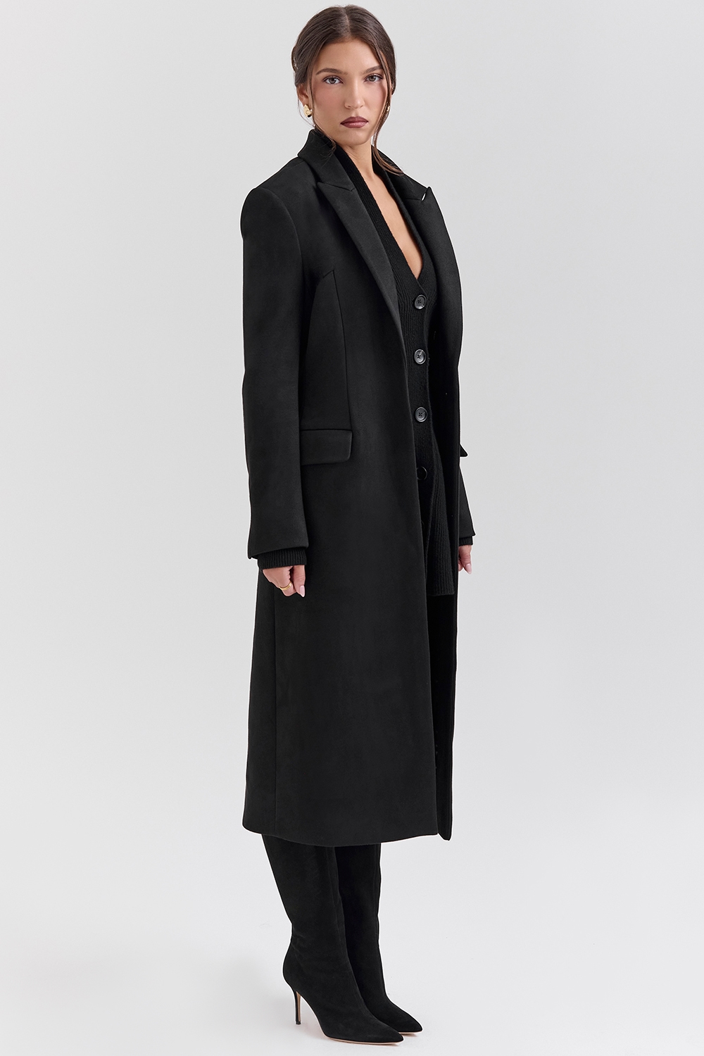 Remi  Black Single Breasted Long Coat — image 6