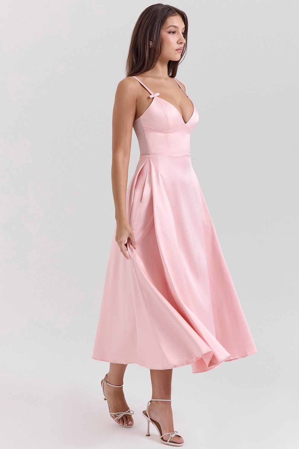 Tiffany  Parisian Pink Satin A-Line Midi Dress — image 7