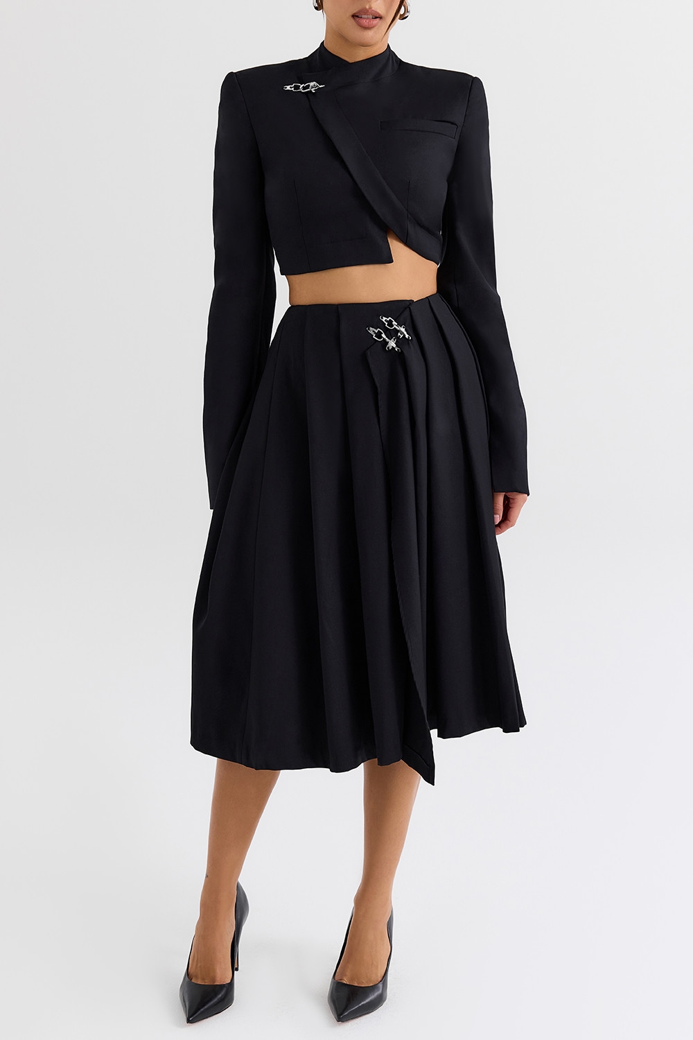 Mistress Rocks Black Pleated Wrap Front Midi Skirt - SALE — image 3