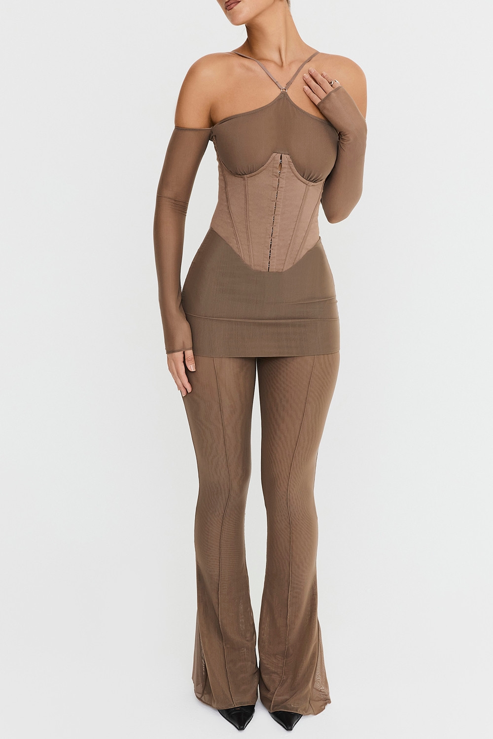 Mistress Rocks Dusty Brown Flared Trousers - SALE