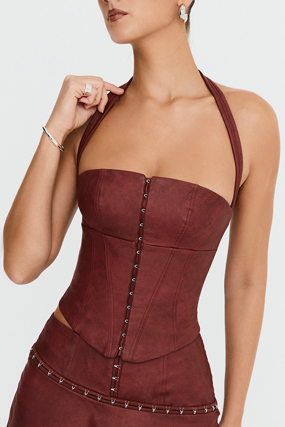 Mistress Rocks Cherry Vegan Leather Halter Corset Top - SALE