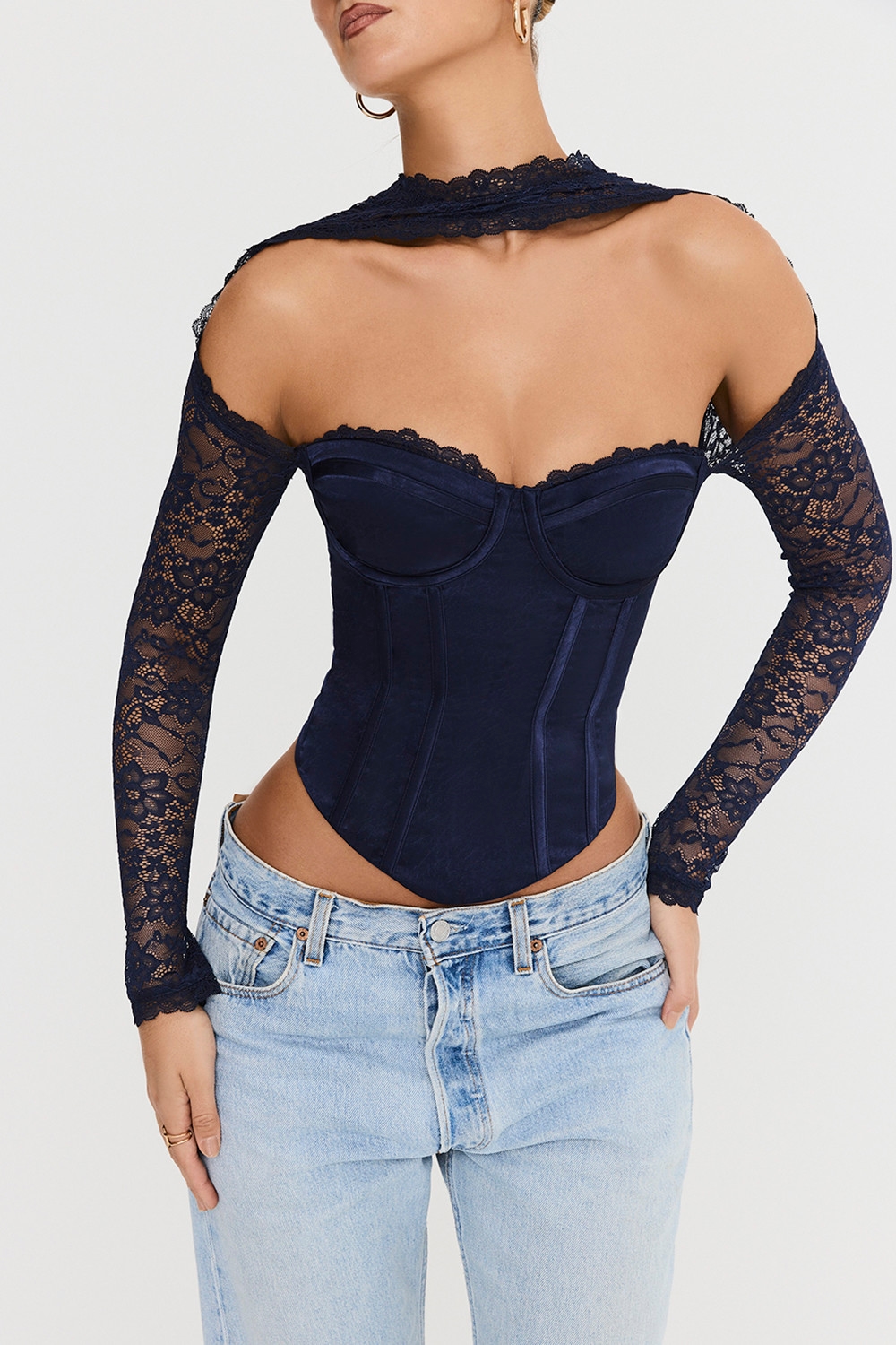 Mistress Rocks Navy Satin & Lace Corset - SALE — image 4