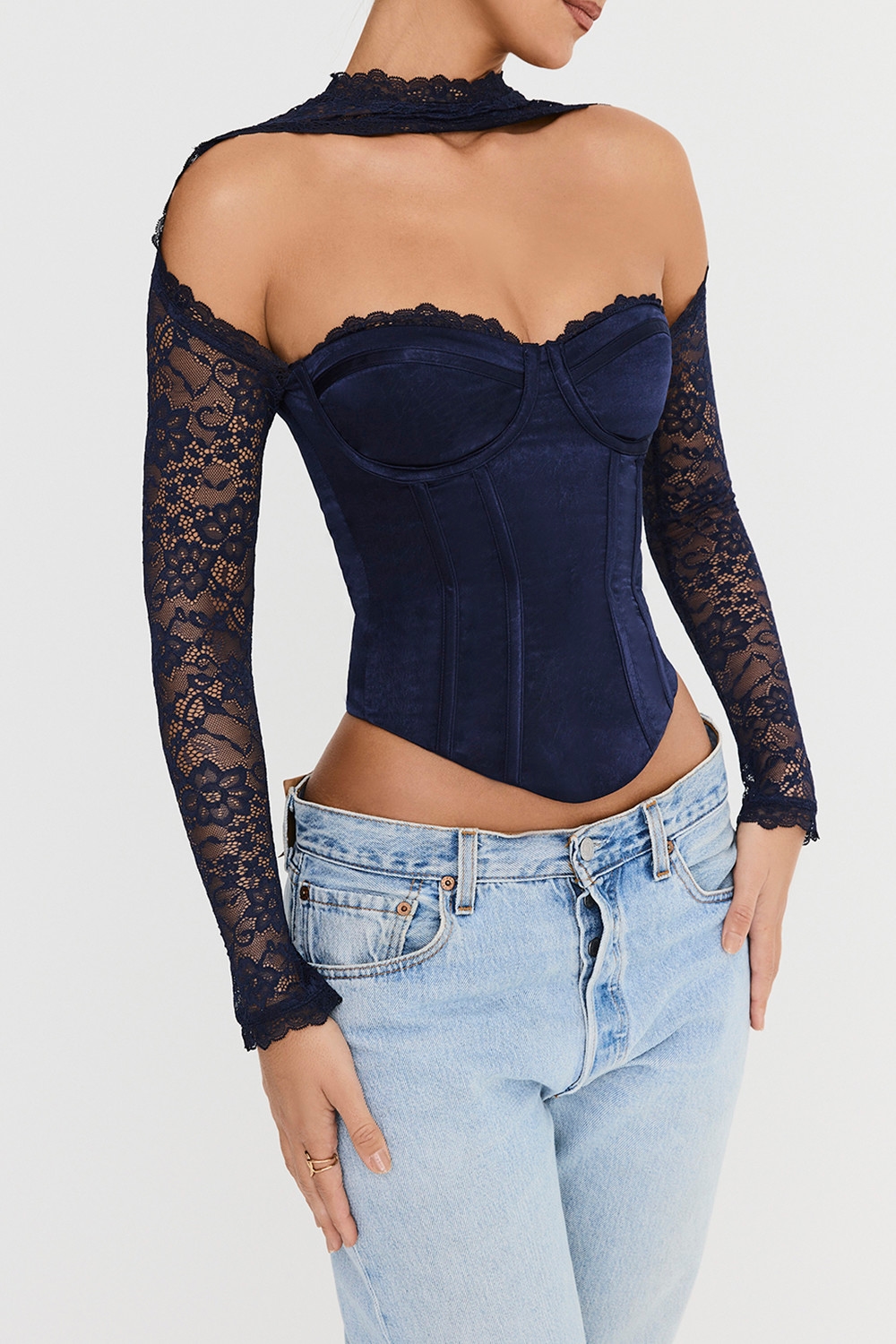 Mistress Rocks Navy Satin & Lace Corset - SALE — image 5