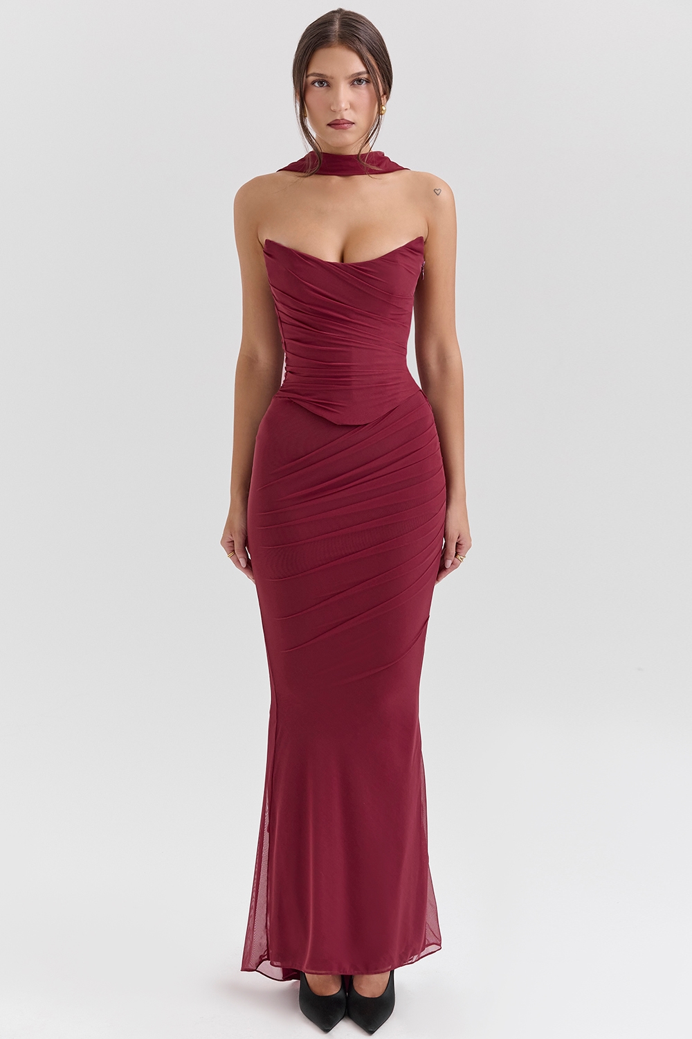 Cassidy  Cabernet Fluted Hem Mesh Maxi Skirt — image 1