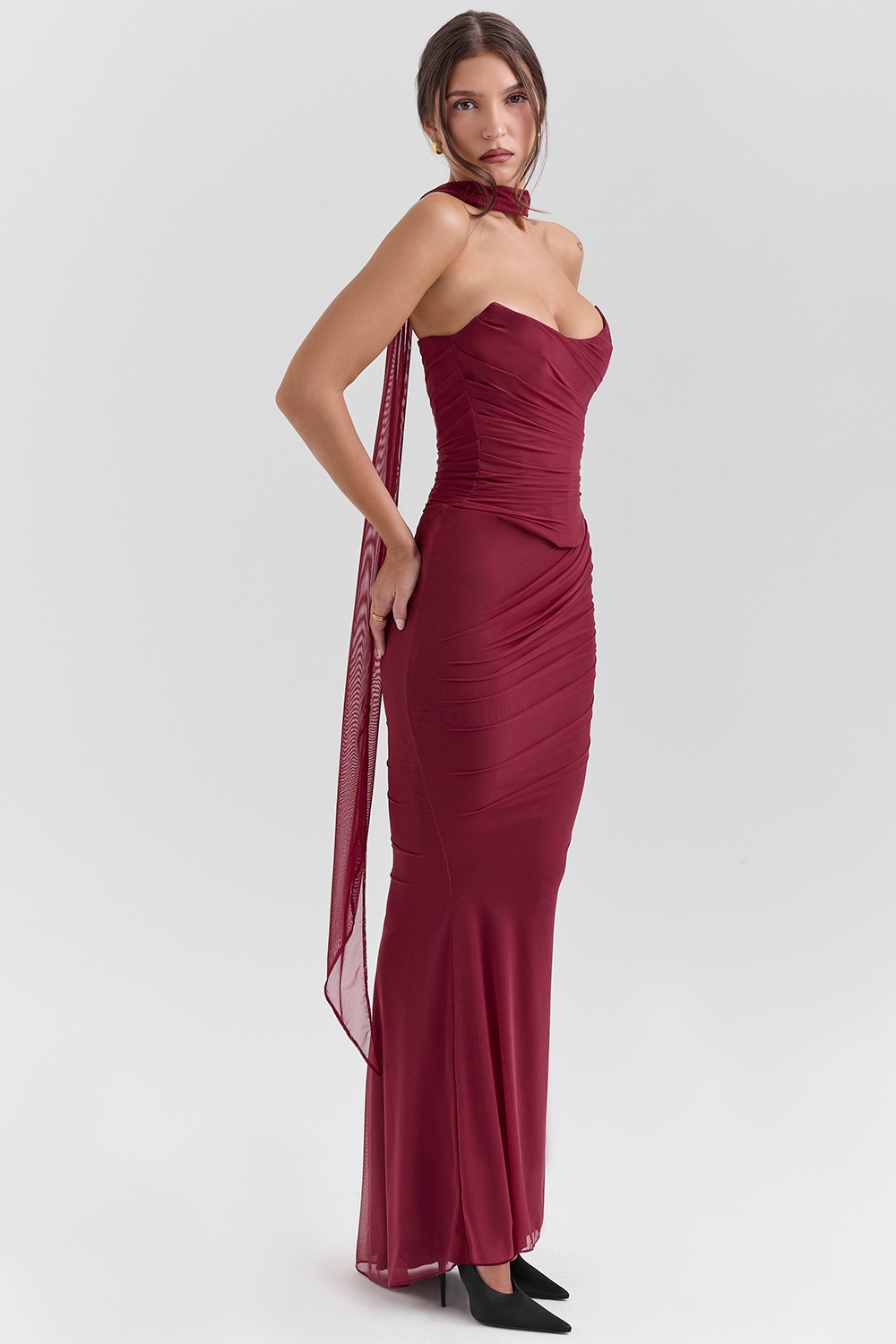 Hallie  Cabernet Strapless Corset with Neck Scarf — image 5