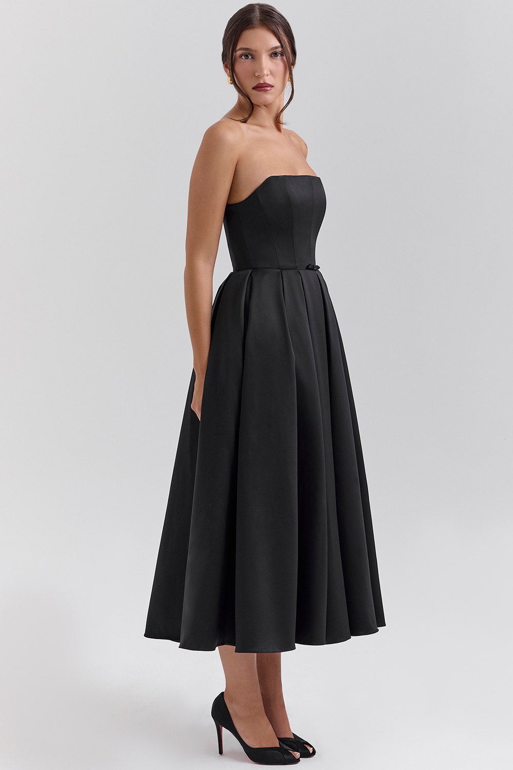 Contessa  Black Strapless Satin Corset Midi Dress — image 6