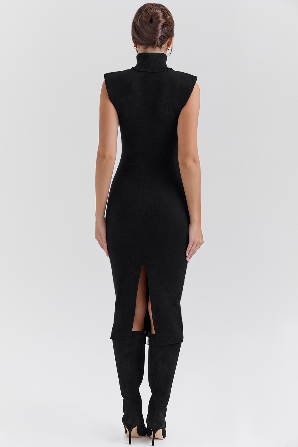 Gaia  Black Cashmere Blend Turtle Neck Midi Dress — image 7