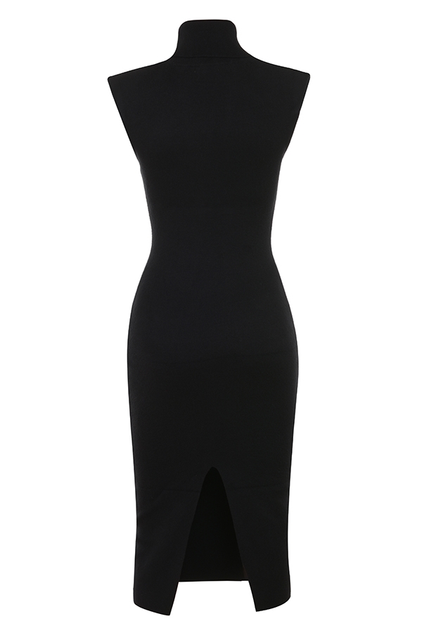 Gaia  Black Cashmere Blend Turtle Neck Midi Dress — image 11