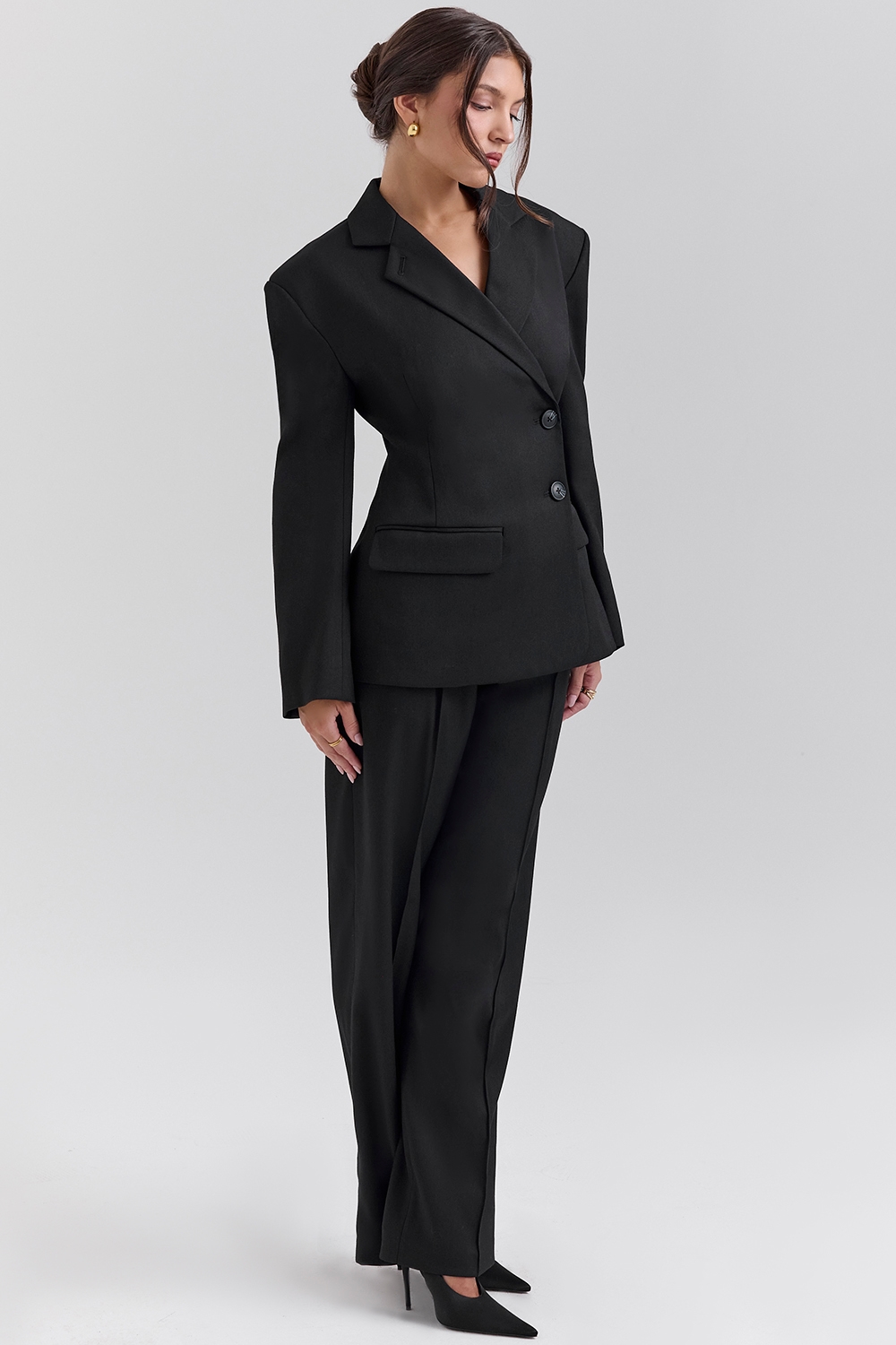Hayden  Black Wide Leg High Waist Tailored Trousers — image 5