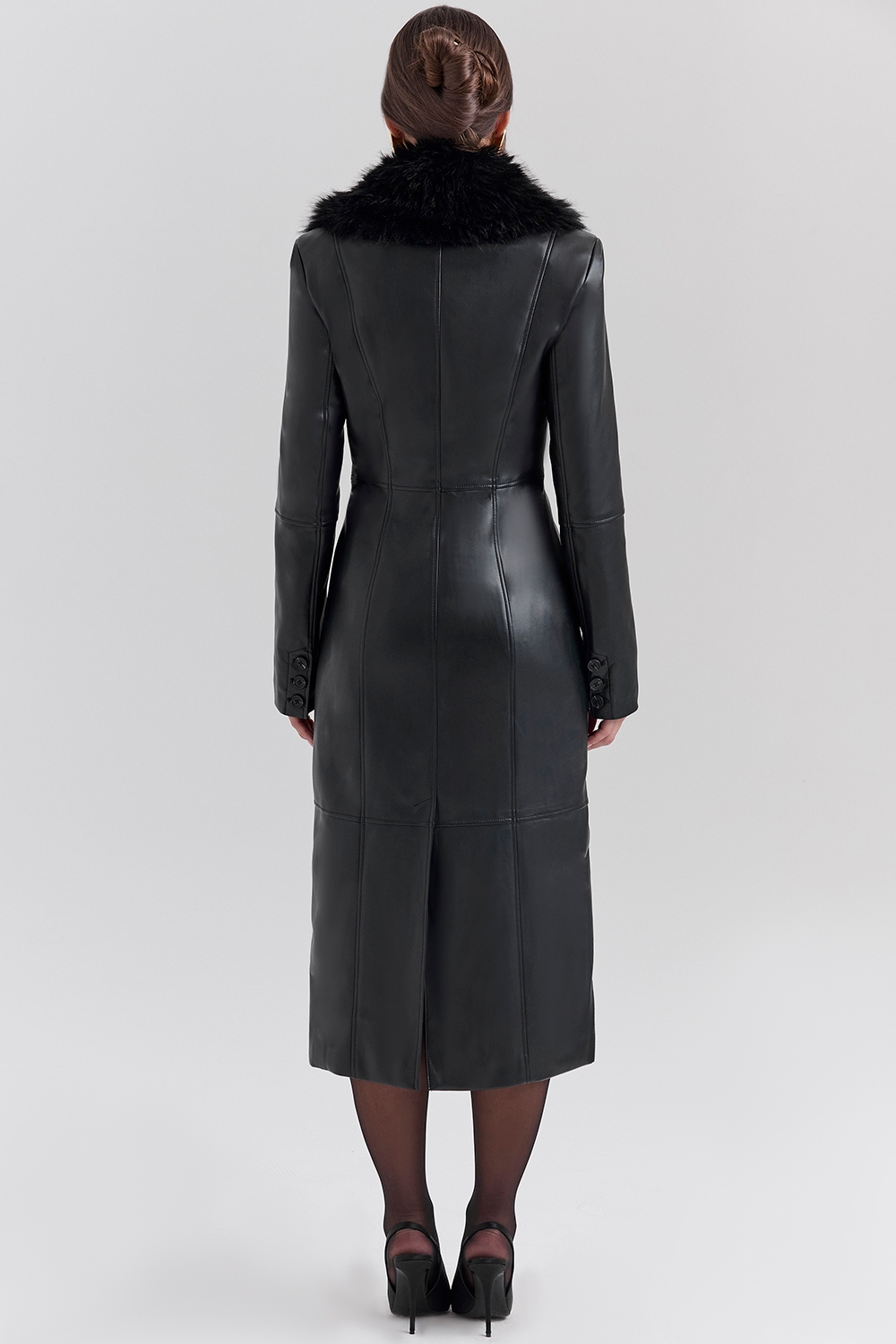 Marcel  Black Faux Fur Trimmed Vegan Leather Coat — image 7