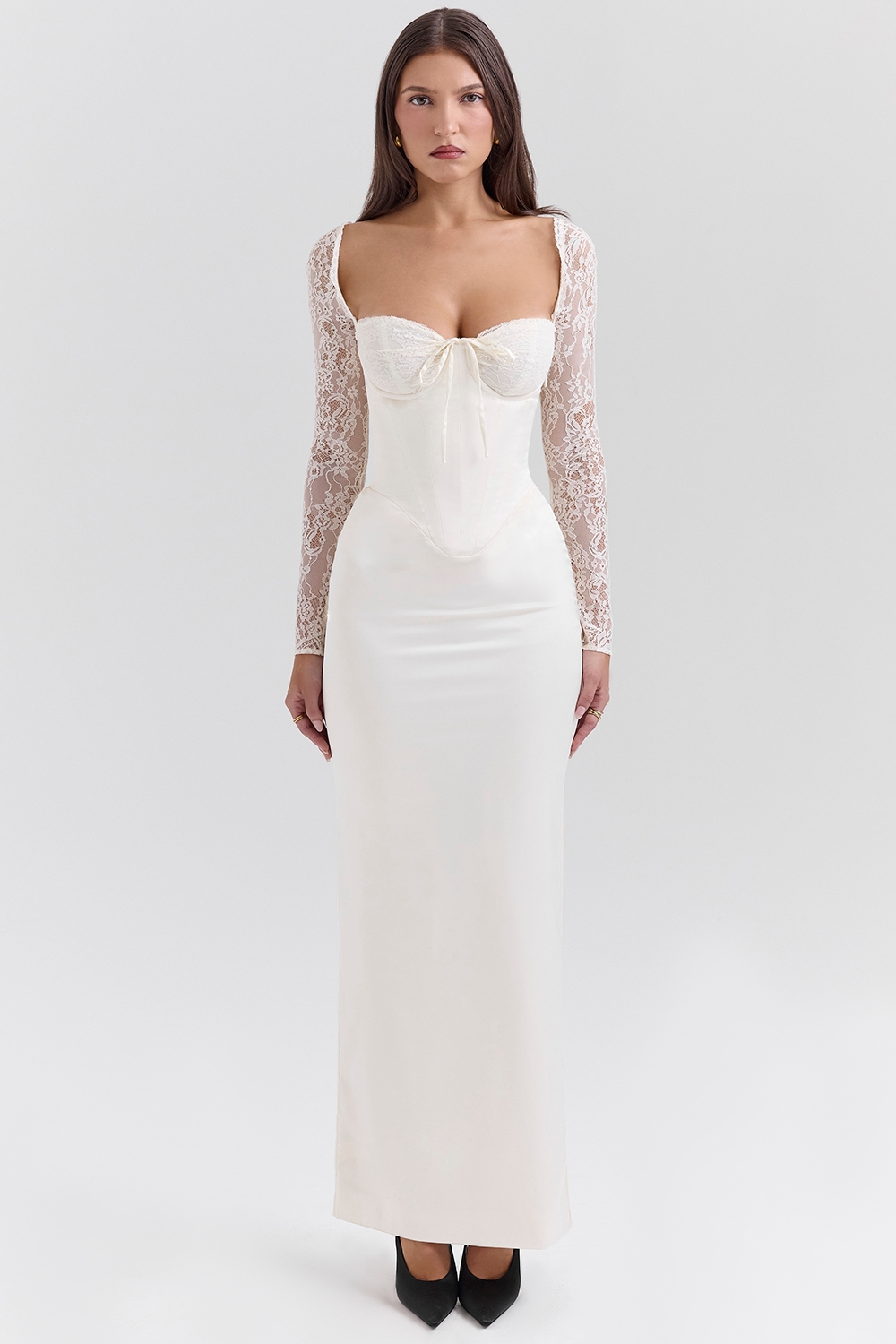 Perdi Vintage Ivory Satin Maxi Dress