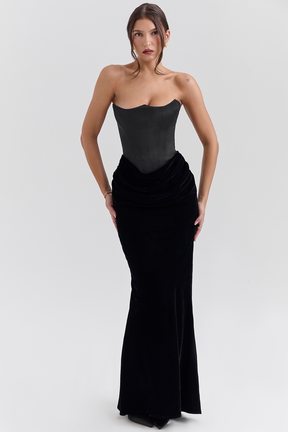 Persephone  Black Velvet Strapless Corset Maxi Dress — image 3
