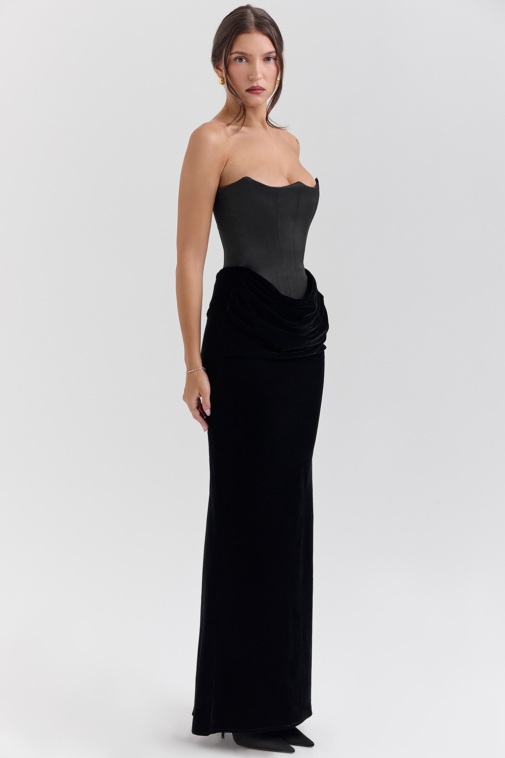 Persephone  Black Velvet Strapless Corset Maxi Dress — image 6