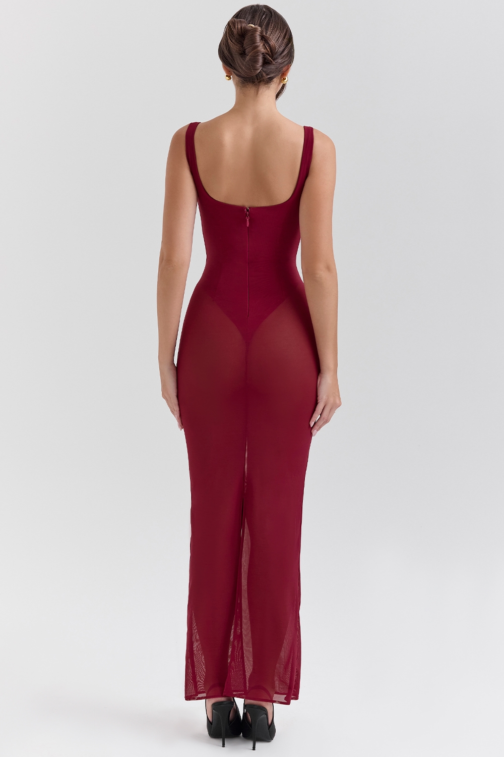 Robina  Wine Stretch Mesh Maxi Dress — image 7