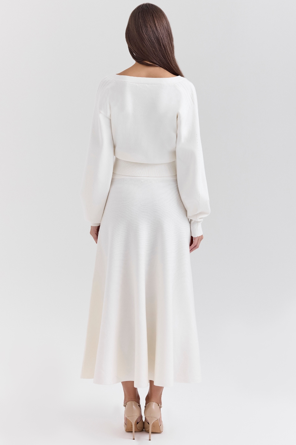 Solara  Ivory Wool Mix Flared Midi Skirt — image 6