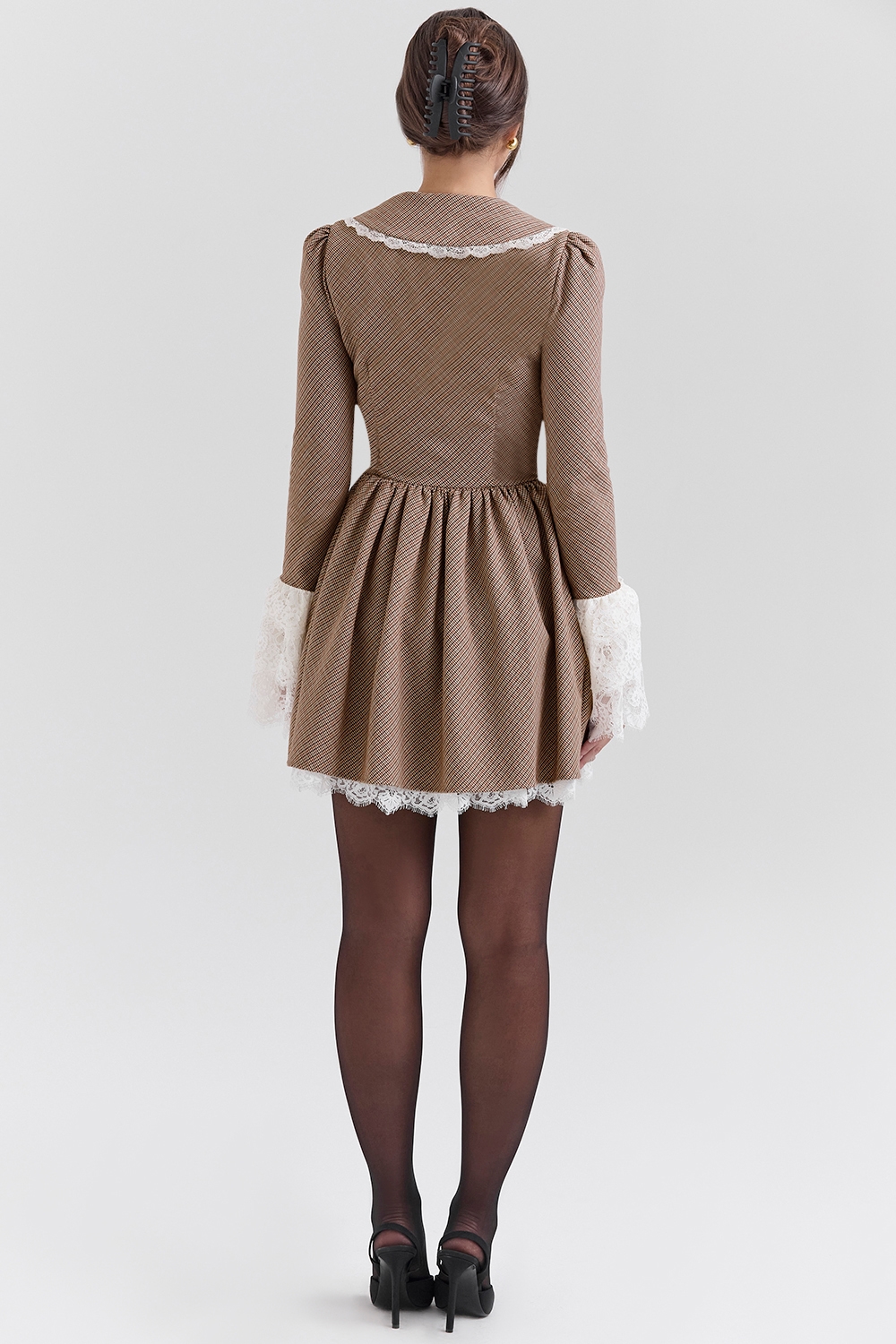 Sable  Brown Puppytooth Check Mini Dress — image 7
