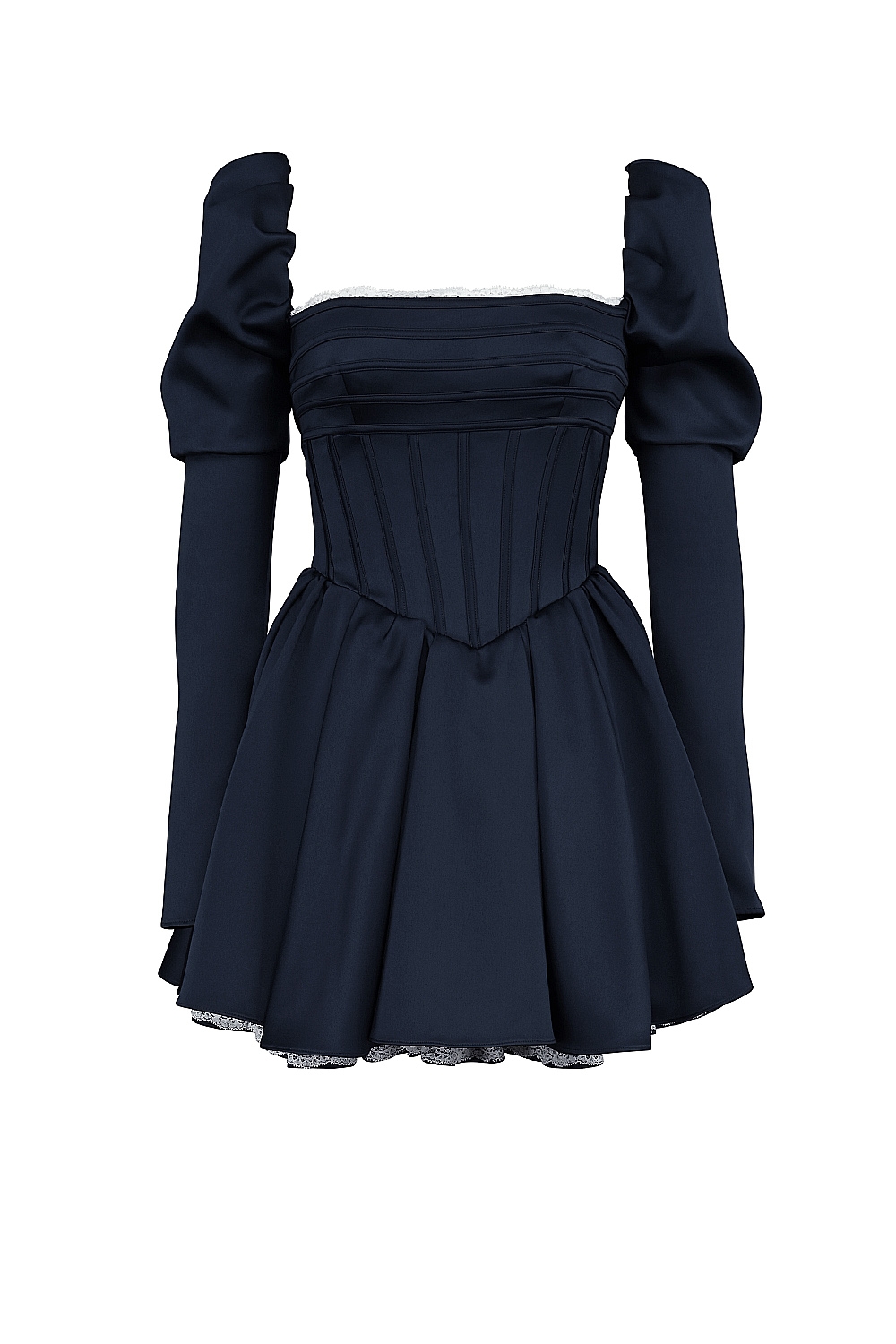 Venetia  Midnight Satin Puff Sleeve Mini Dress — image 11