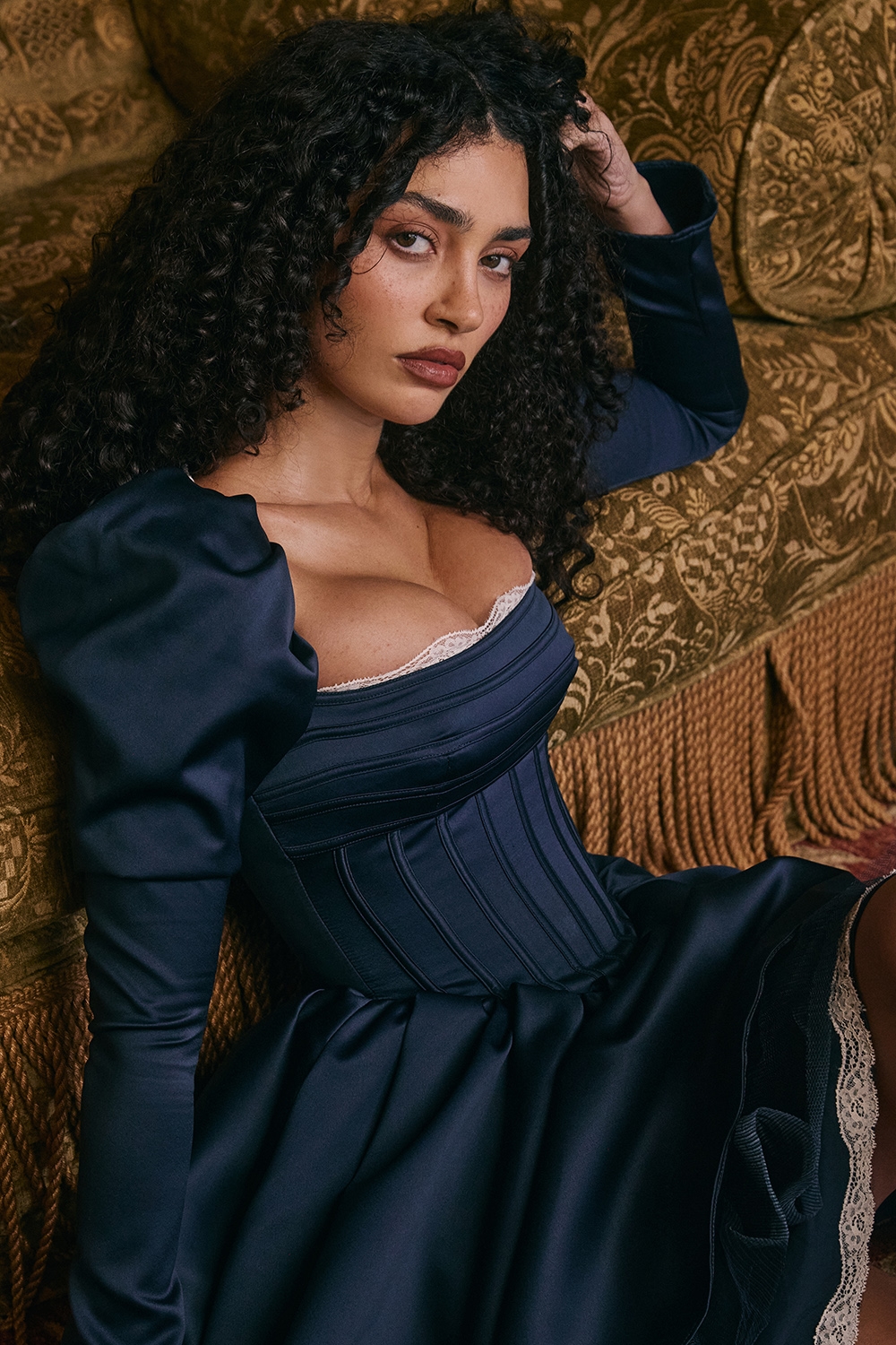 Venetia  Midnight Satin Puff Sleeve Mini Dress — image 2