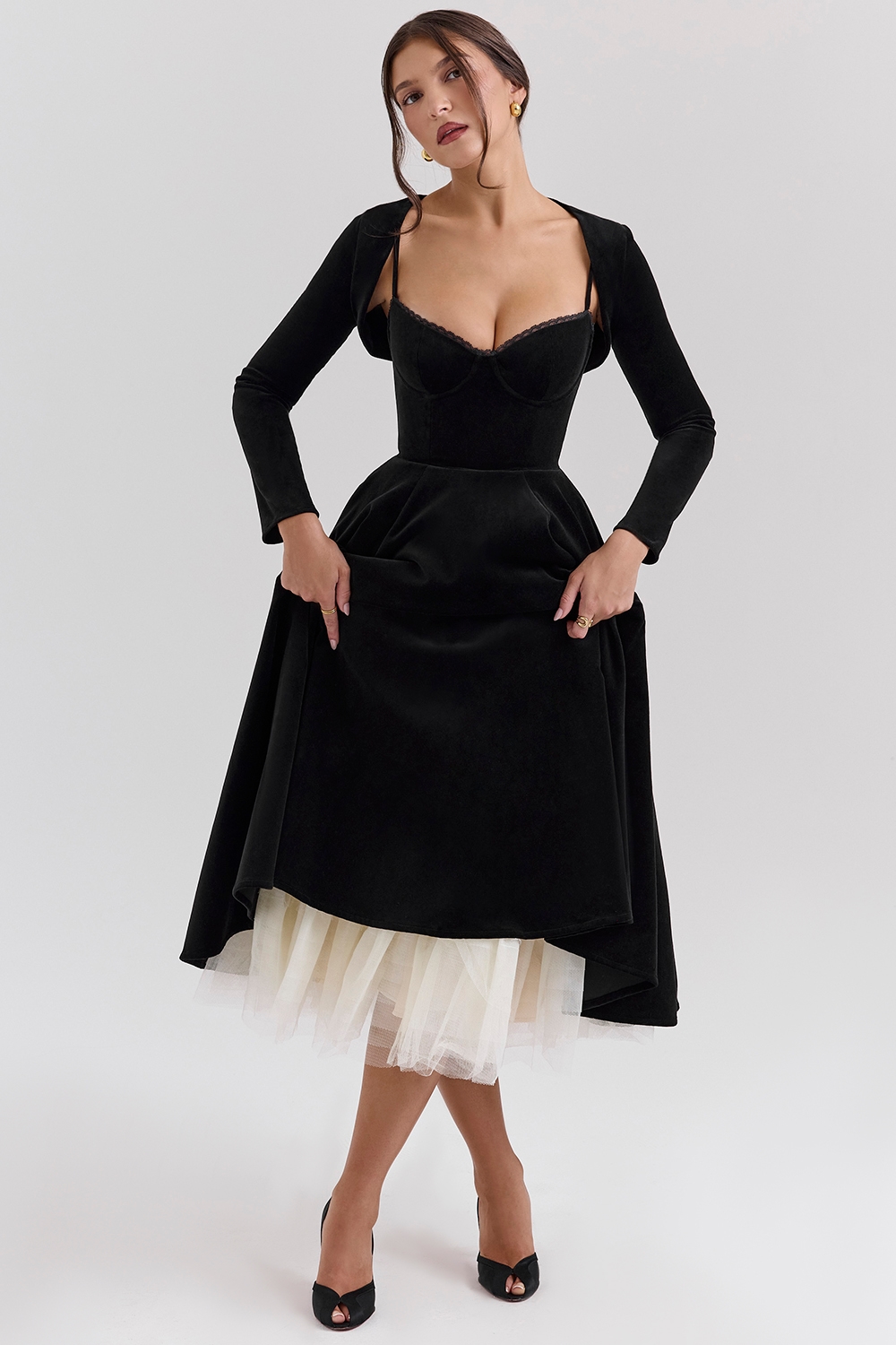 Mademoiselle  Black Velvet Tulle Midi Dress + Bolero — image 3