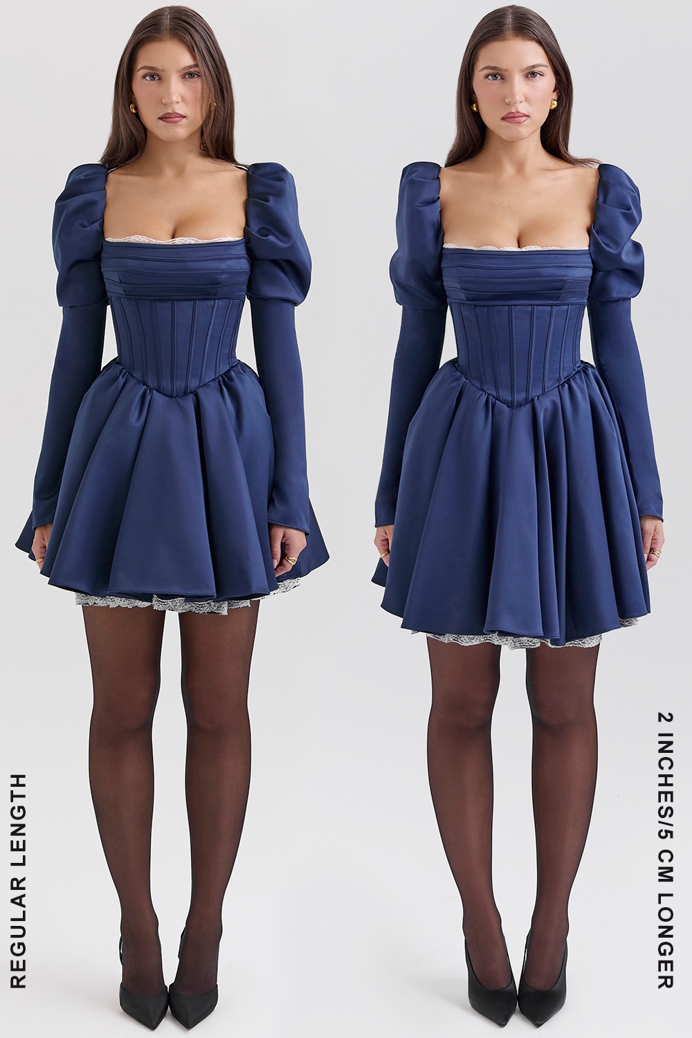 Venetia  Midnight Satin Puff Sleeve Mini Dress — image 8