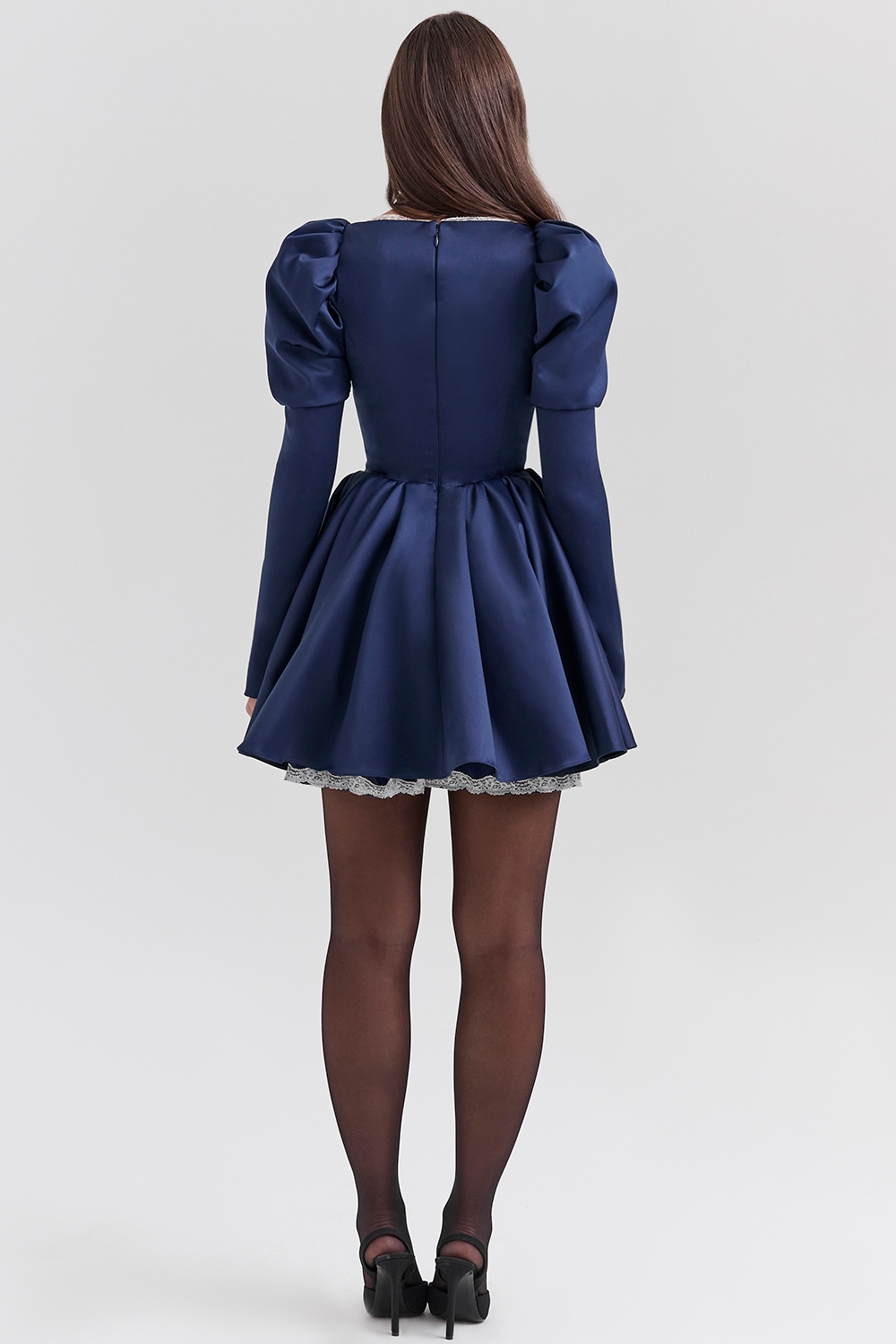 Venetia  Midnight Satin Puff Sleeve Mini Dress — image 7