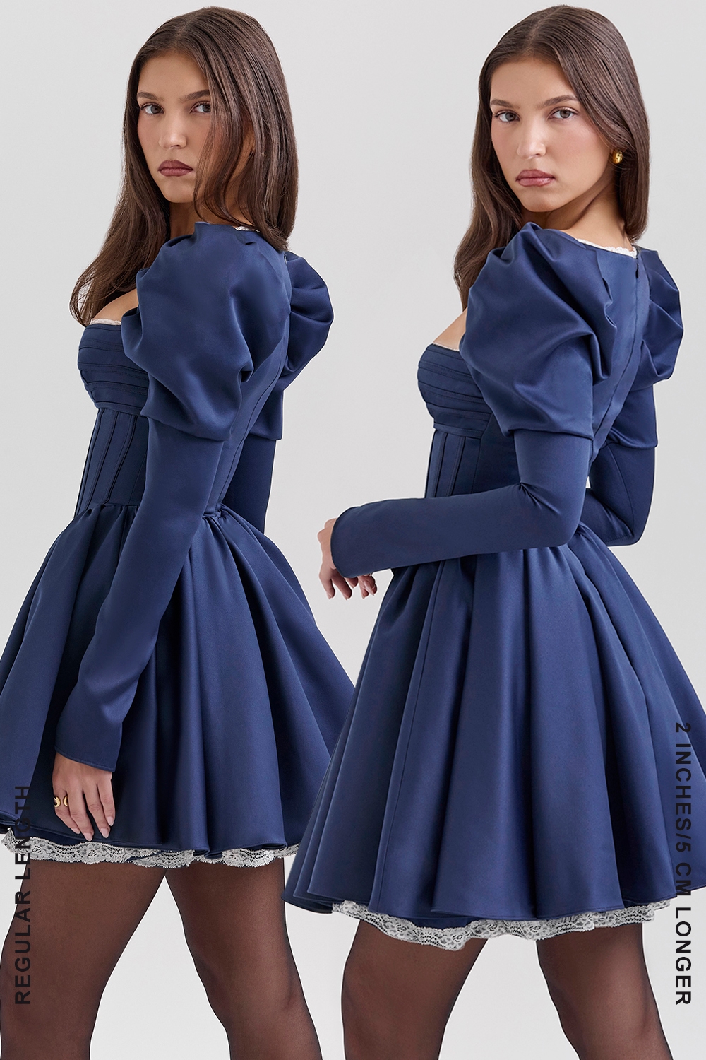 Venetia  Midnight Satin Puff Sleeve Mini Dress — image 9