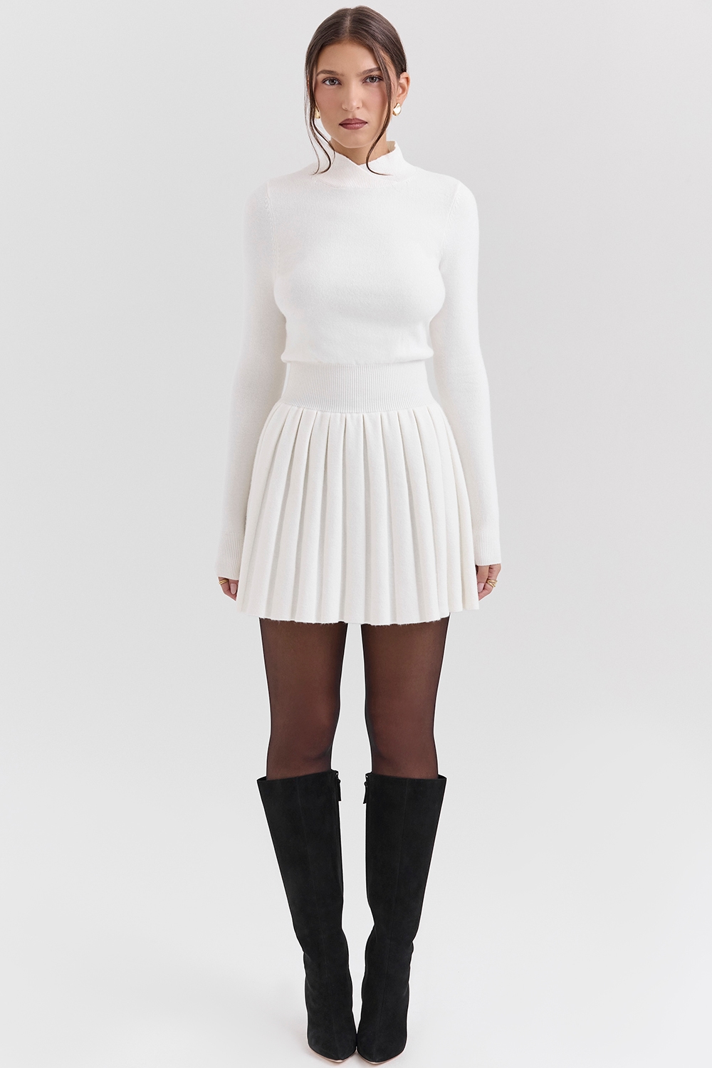 Willow  White Cashmere Blend Pleated Skated Mini Dress — image 3