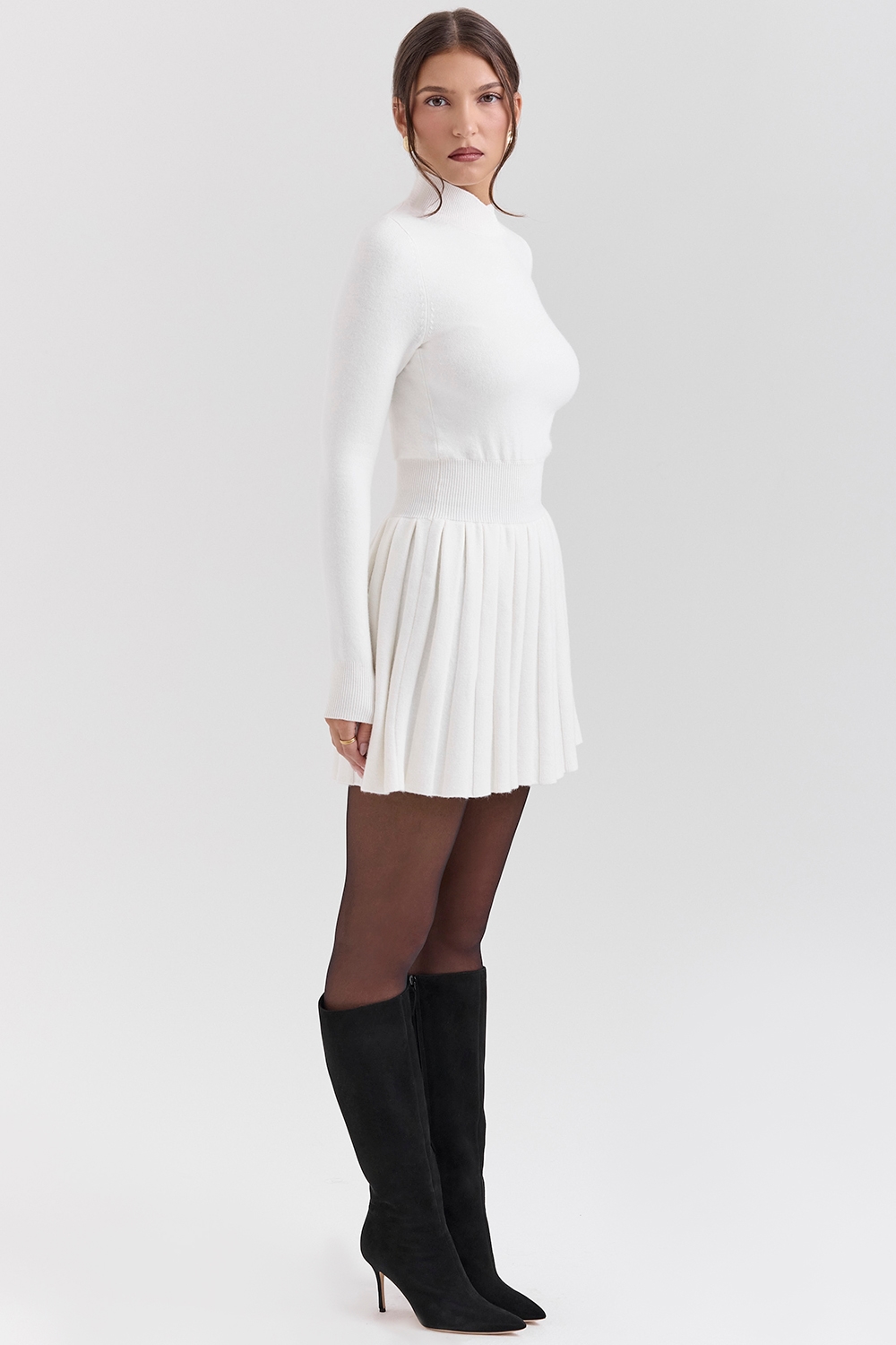 Willow  White Cashmere Blend Pleated Skated Mini Dress — image 5