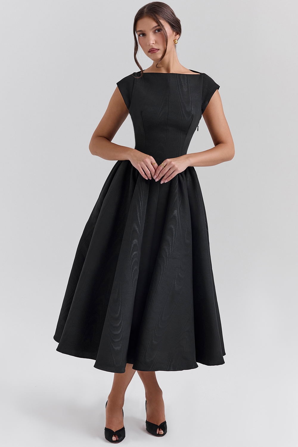 Debutante  Black Moire Satin Backless Midi Dress — image 5