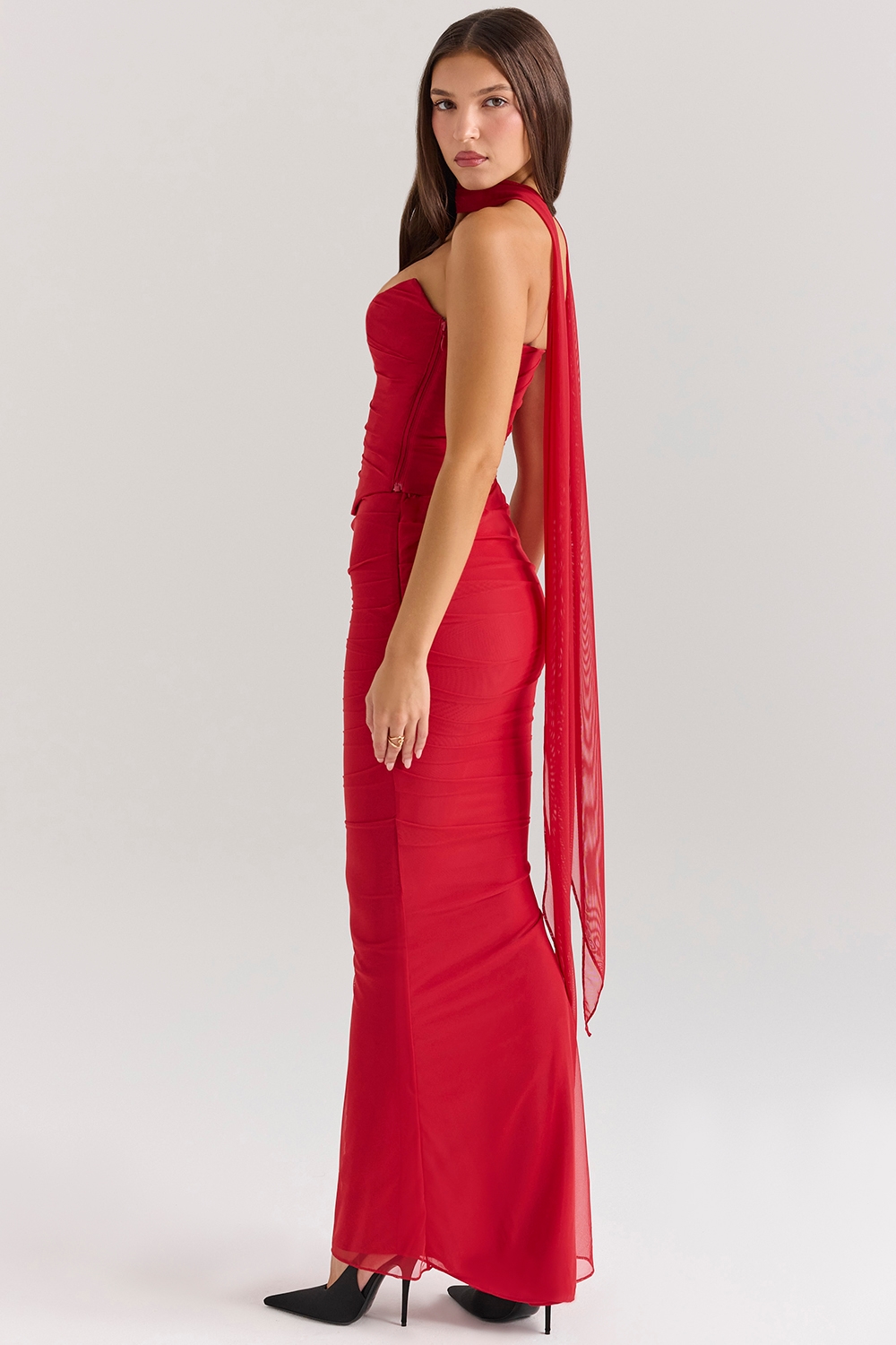 Hallie  Holly Red Strapless Corset Top with Detachable Neck Scarf — image 5